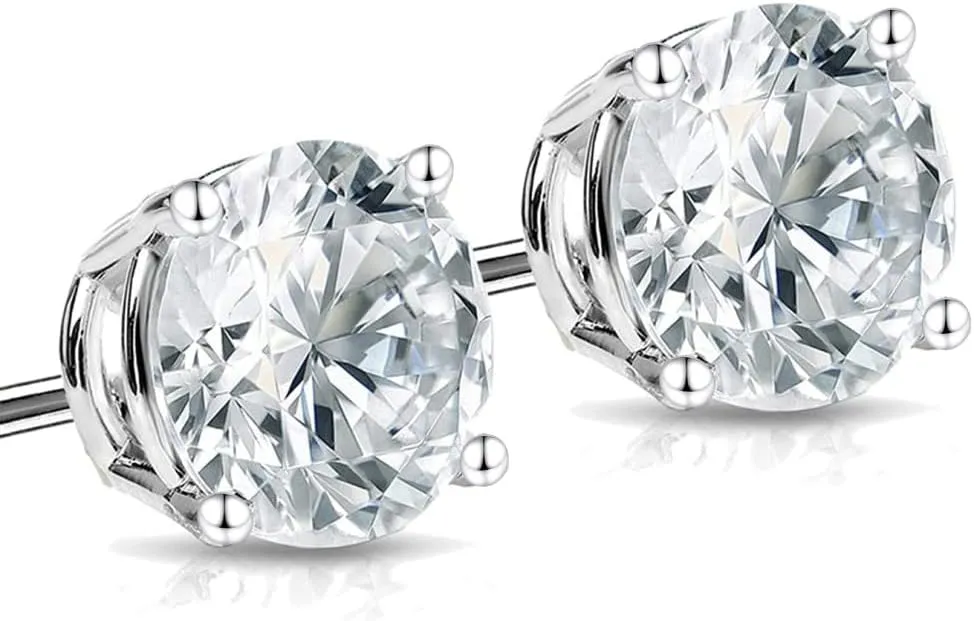 Moissanite Stud Earrings  14K Gold Solid  Round Cut  Moissanite Stud  Silver Stud Earrings  Moissanite Earring  4-Prong Setting
