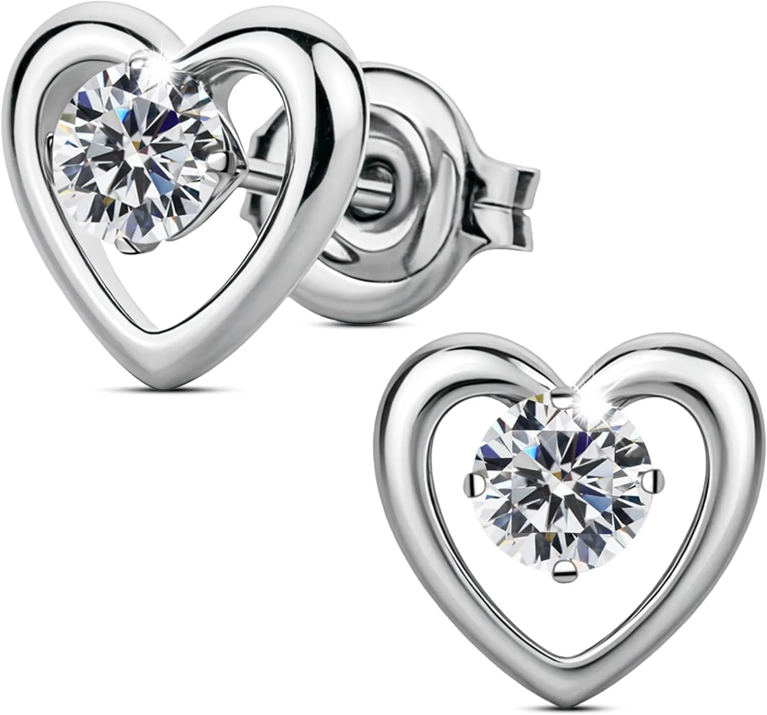 Moissanite Stud Earrings in Pure Titanium Heart/Daisy/Flower, G23 Titanium Earrings for Sensitive Ears Hypoallergenic with 0.6ct D Color VVS1 Round Cut Lab Created Diamond Earrings