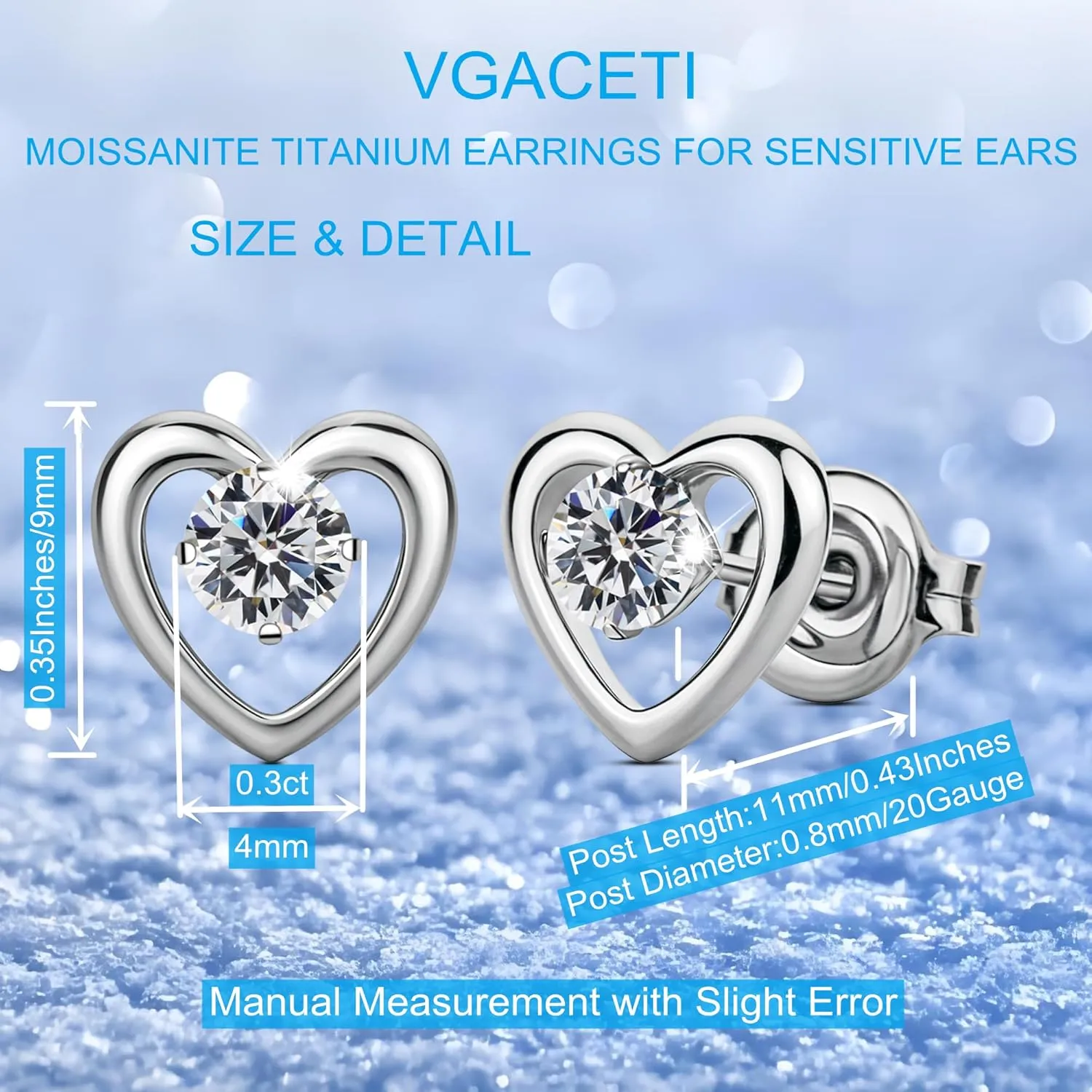 Moissanite Stud Earrings in Pure Titanium Heart/Daisy/Flower, G23 Titanium Earrings for Sensitive Ears Hypoallergenic with 0.6ct D Color VVS1 Round Cut Lab Created Diamond Earrings