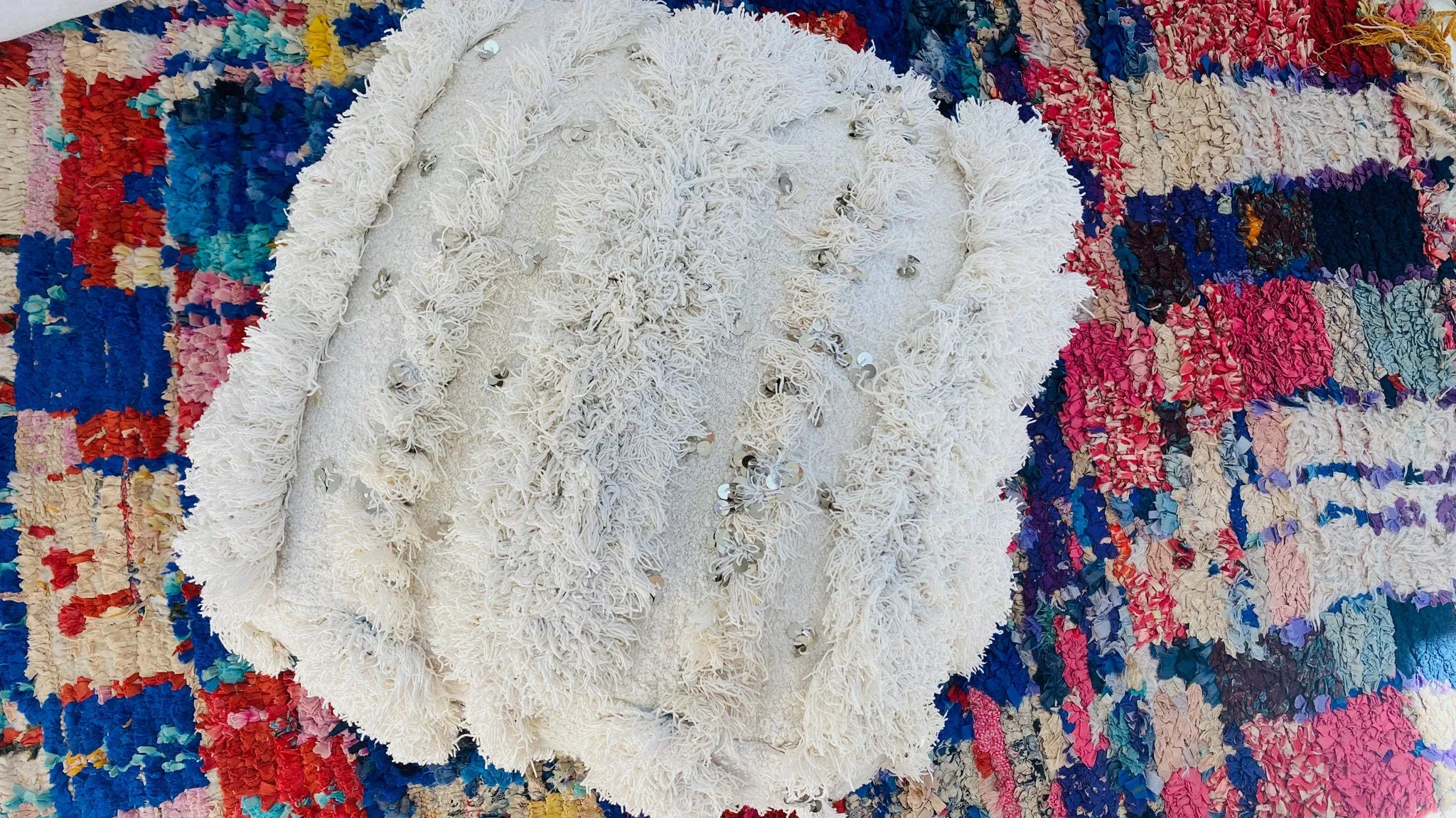 Moroccan Pouf/Floor Pillow. Handira Wedding Blanket. Cotton. Spectacular! 0107