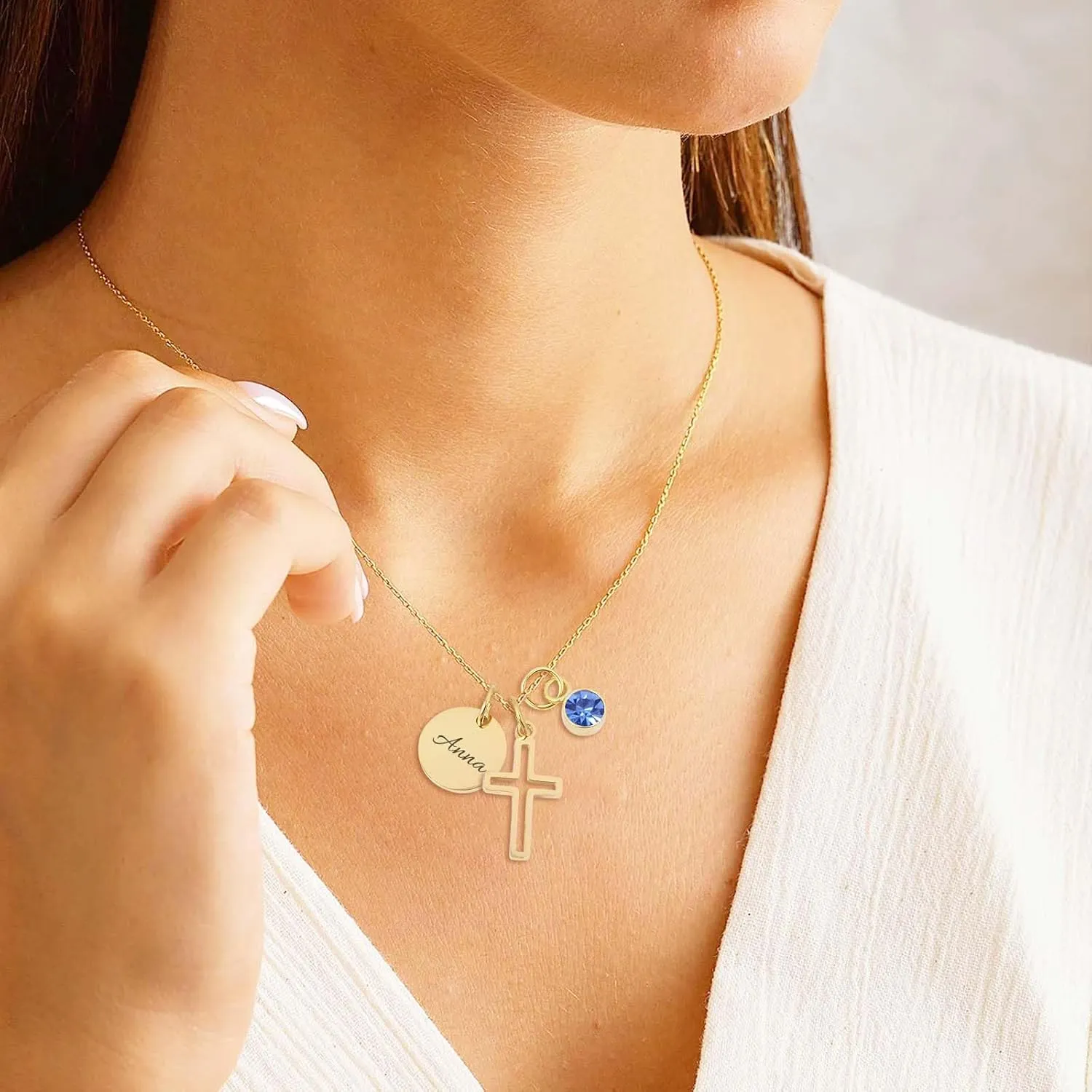 MOTICIUS Custom Name Necklaces for Women Personalized Birthstone Necklace Custom Cross Necklace Initial Necklaces Personalized Name Plate Necklaces Memorial Jewelry Gifts for Women Her