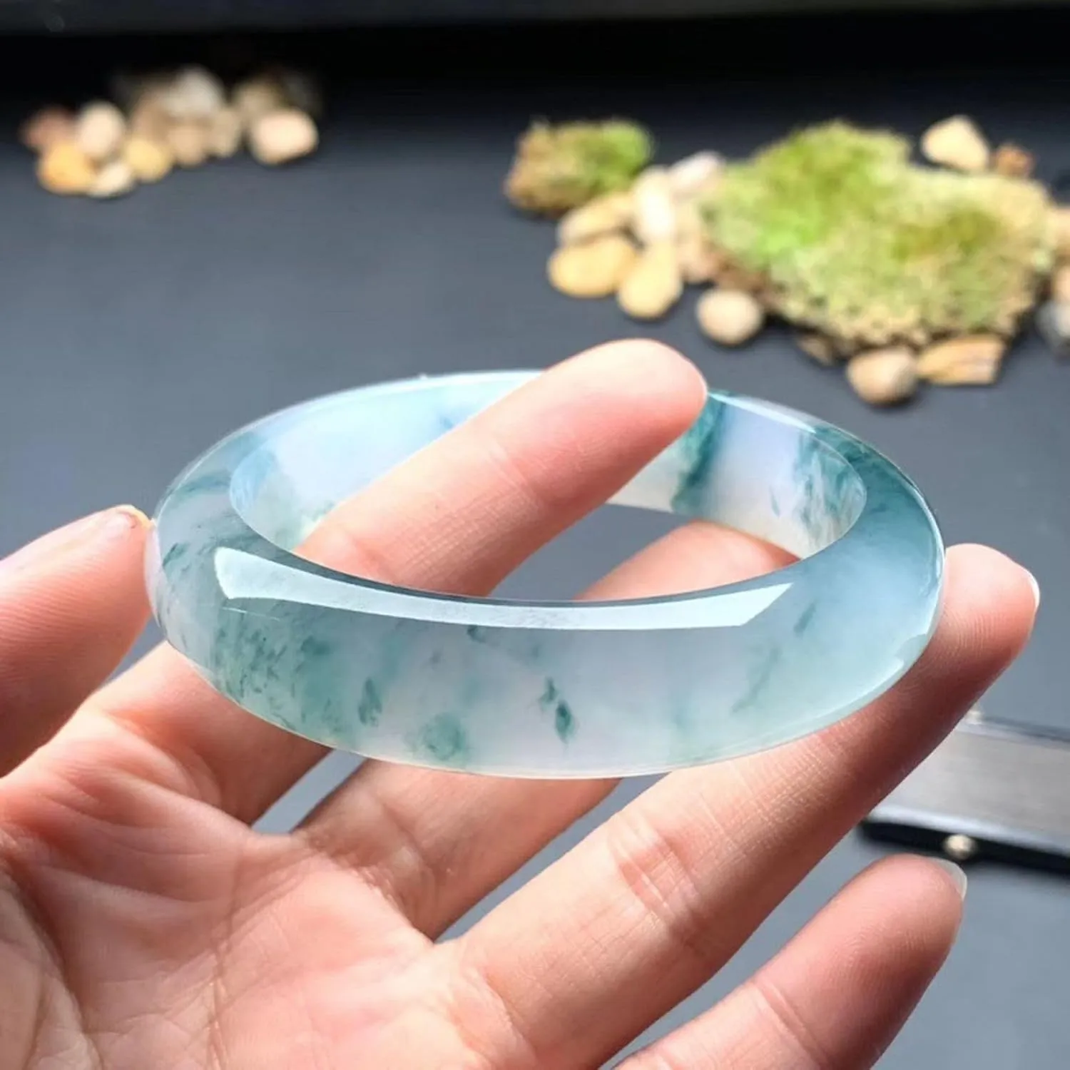 Natural Green Jade Bangle Bracelet fFor Women Girls Authentic