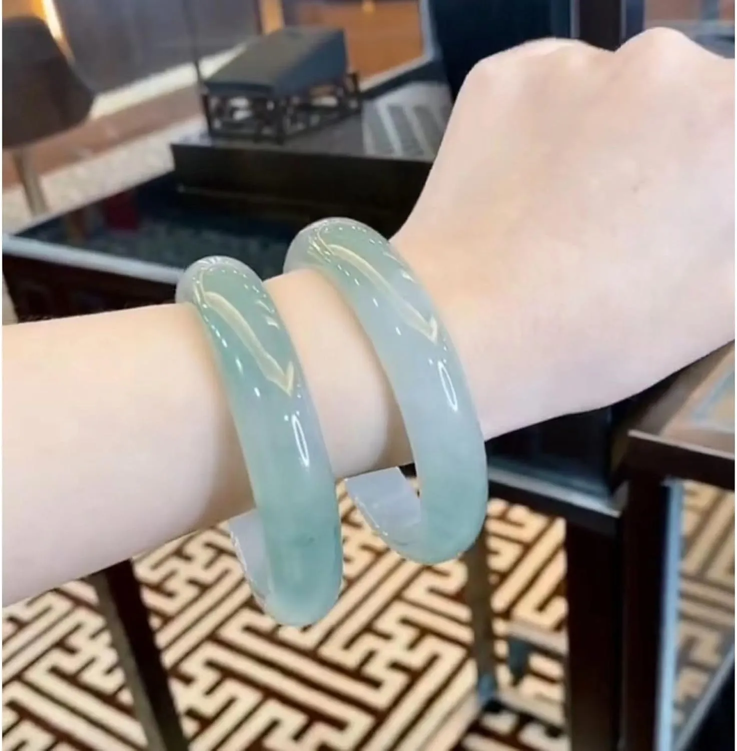 Natural Jade Bangle Bracelet for Women Genuine with 100% Grade A Jade Handmade Bracelets,Healing Protection Good Luck