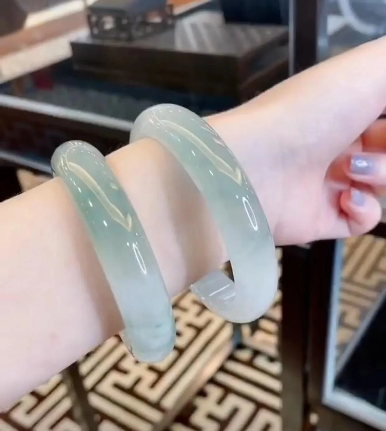 Natural Jade Bangle Bracelet for Women Genuine with 100% Grade A Jade Handmade Bracelets,Healing Protection Good Luck