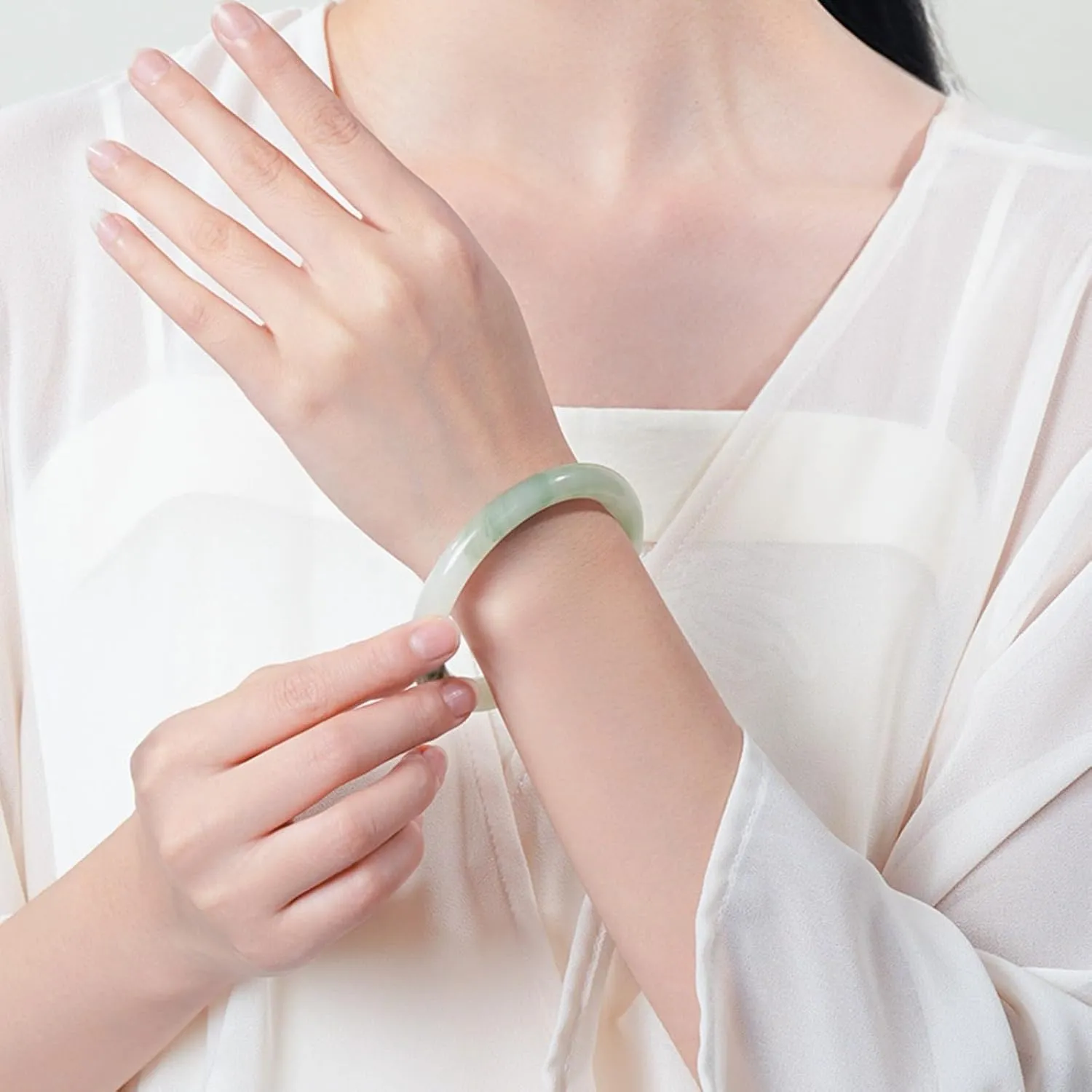 Natural Jade Bangle Bracelet, Light Green Jade, Traditional Chinese Style, With Jewelry Box Send your mom to your colleague