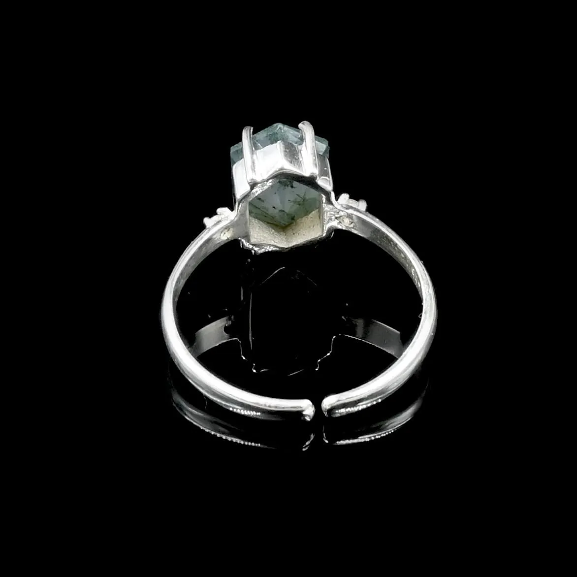 Natural Moss Agate Hexagon Gemstone Ring 925 Sterling Silver jewelry Moss Agate Faceted Designer Ring Adjustable band Ring for women