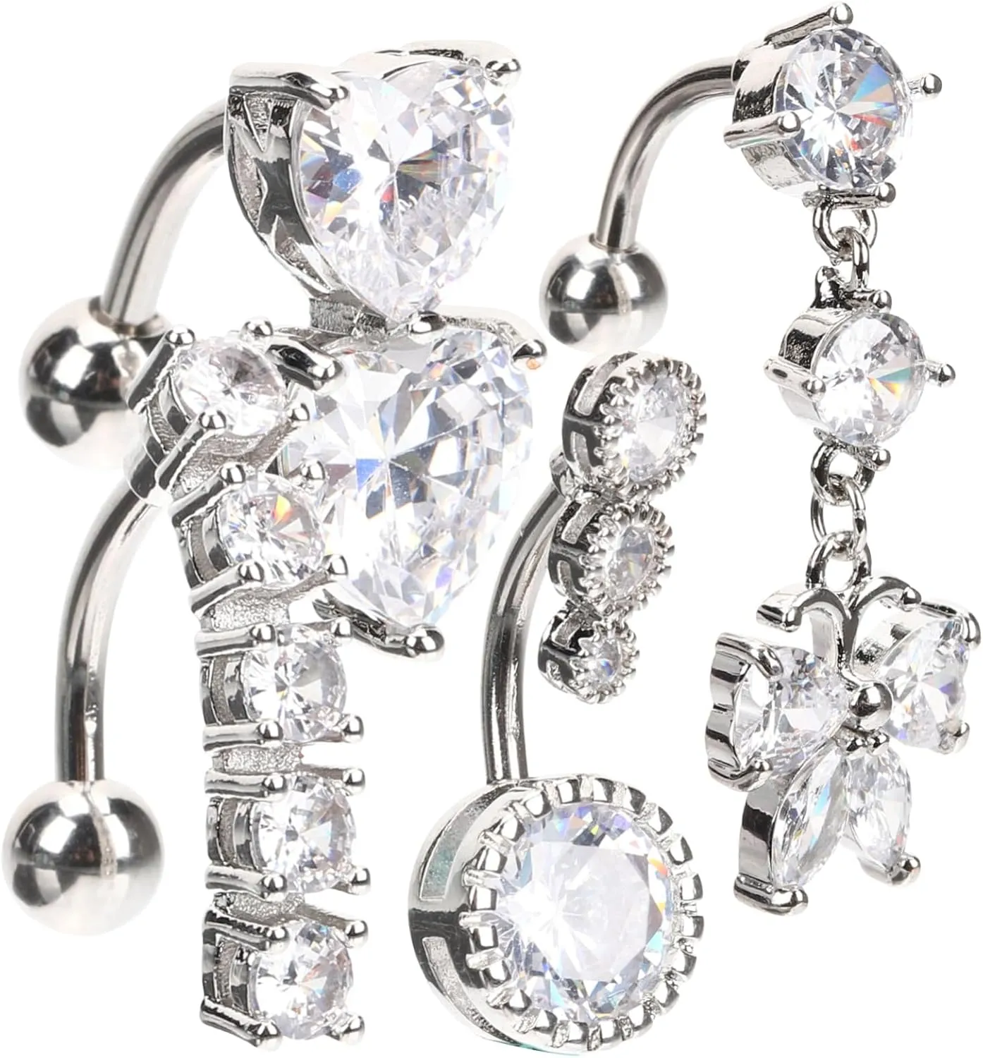 Navel Belly Button Ring Set 4pcs Stainless Steel Long Barbell Women's Piercing Jewelry Design Fashionable Navel Rings for Women