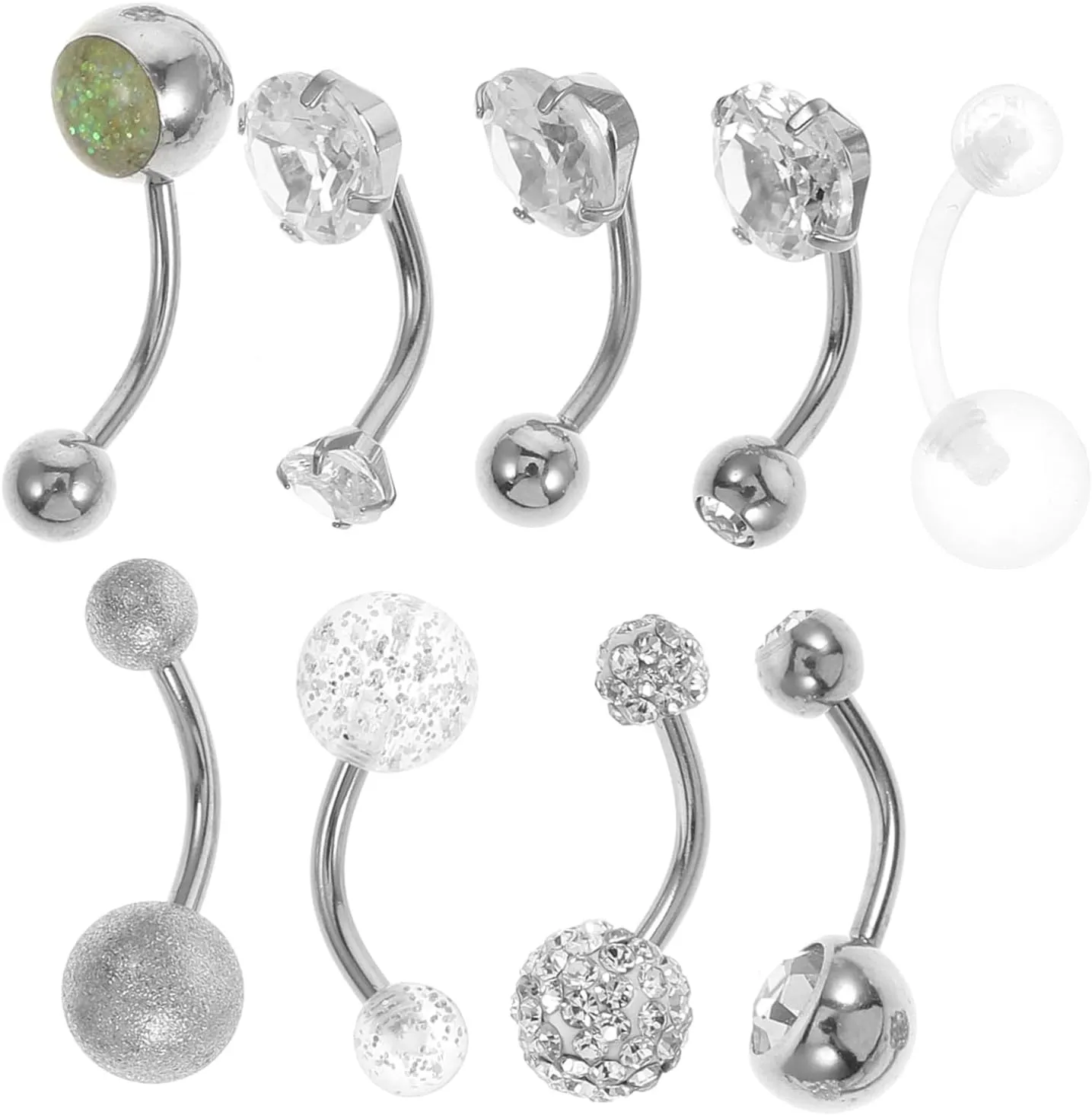 NOLITOY 9Pcs Rhinestone Belly Button Rings Dainty Belly Button Jewelry for Women Decorative Navel Piercing Charms for Dance Festivals and Parties Comfortable Stainless
