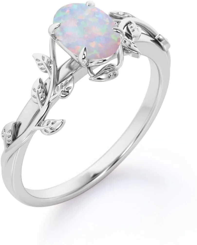 Opal Rings Sterling Silver Wedding Rings for Women, White Opal Engagement Promise Band Ring Anniversary Promise Rings for Her with Free Engraving