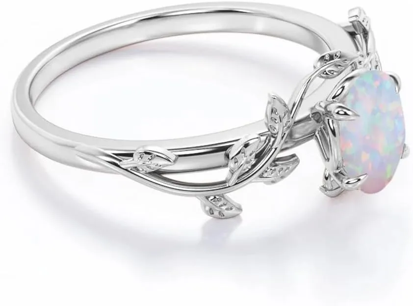 Opal Rings Sterling Silver Wedding Rings for Women, White Opal Engagement Promise Band Ring Anniversary Promise Rings for Her with Free Engraving