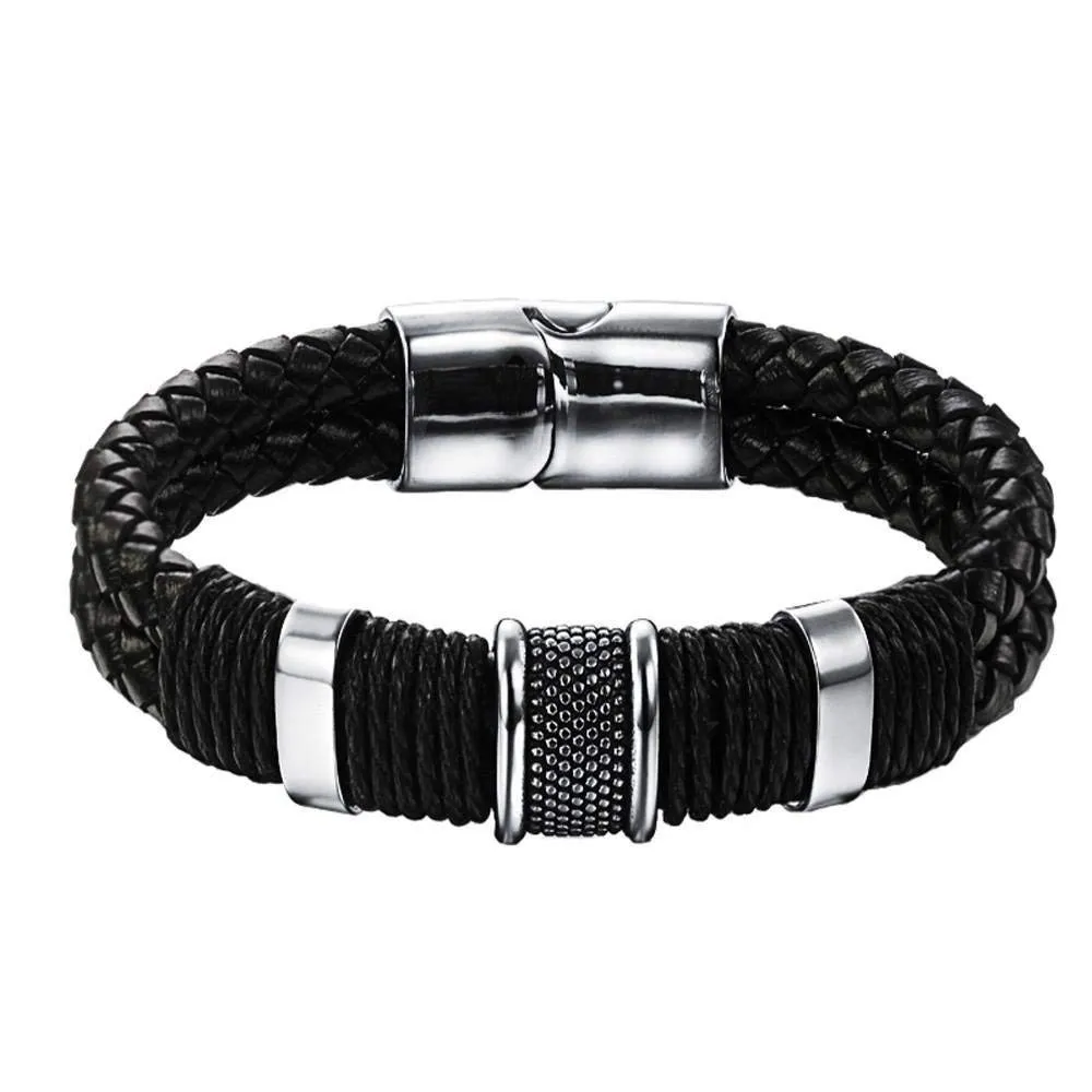 Original MARK WAHLBERG Bracelet - Premium Black Nappa Woven Leather Bracelet for Men - Size Large - Gift Box Packaged - Best Gift for Men