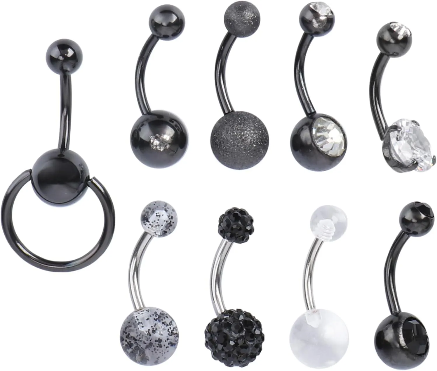 PartyKindom 9Pcs Belly Button Rings Stylish Piercing Jewelry with Zircon and Delicate Belly Decoration for Women and present for Navel Piercing