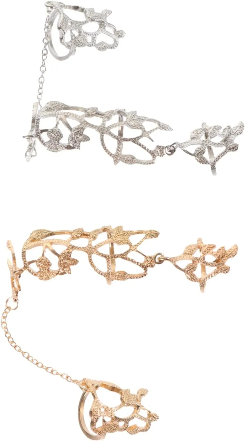 PartyKindom High Class Flower Chain Ring Adjustable Finger Ring Punk Chain Fashion Jewelry for Her