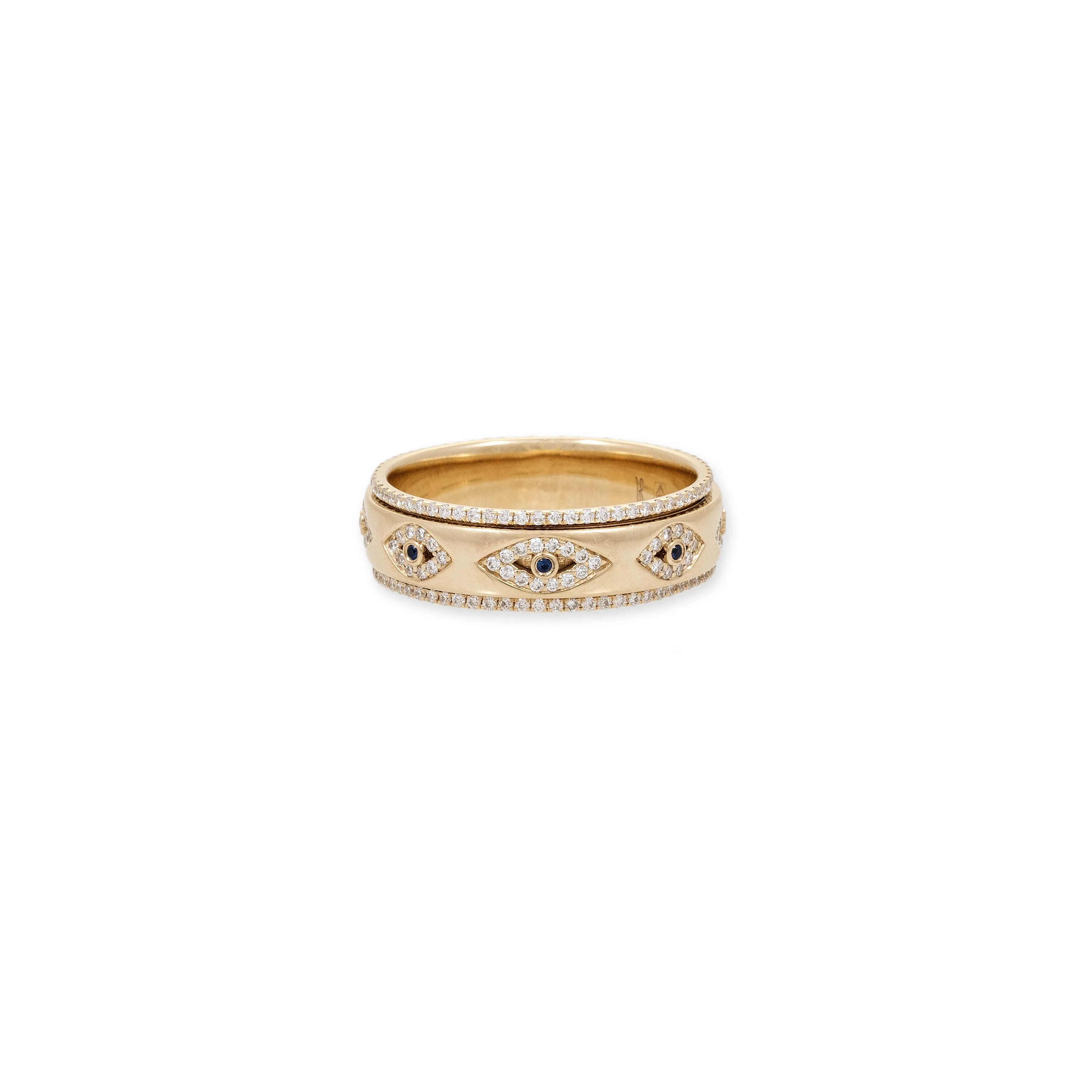 PAVE   BLUE DIAMOND EYES SPINNER RING