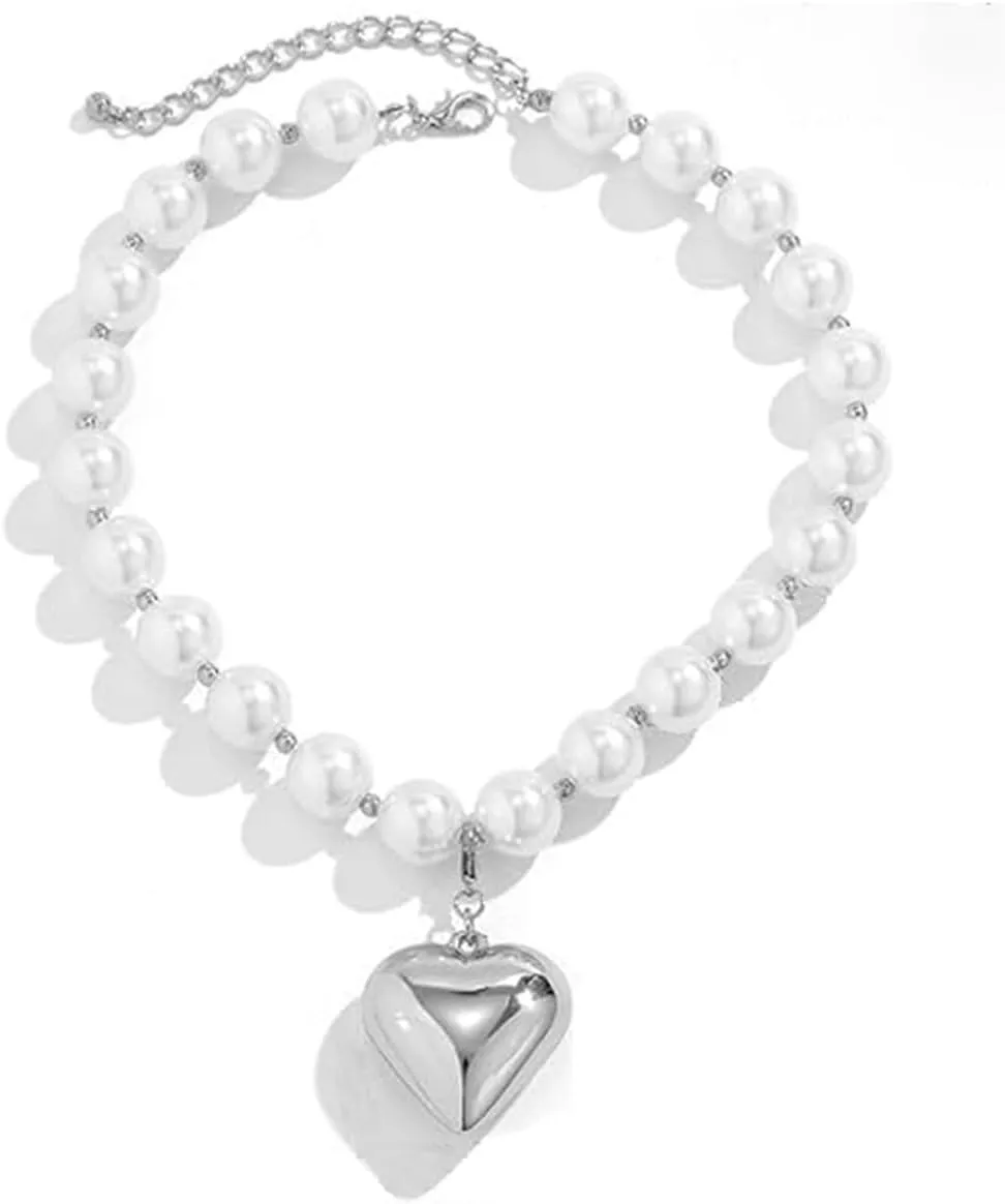 Pearl Big Necklace for Women Elegant Pearl Heart Necklaces Gold Chunky Long Pendant Necklaces Stylish bead necklace for women Jewelry