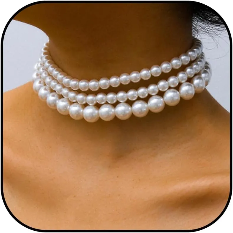 Pearl Choker Necklaces for Women Pearl Layered Fashion Chunky Thick Clavicle Necklace Wedding Bride Jewelry Gifts