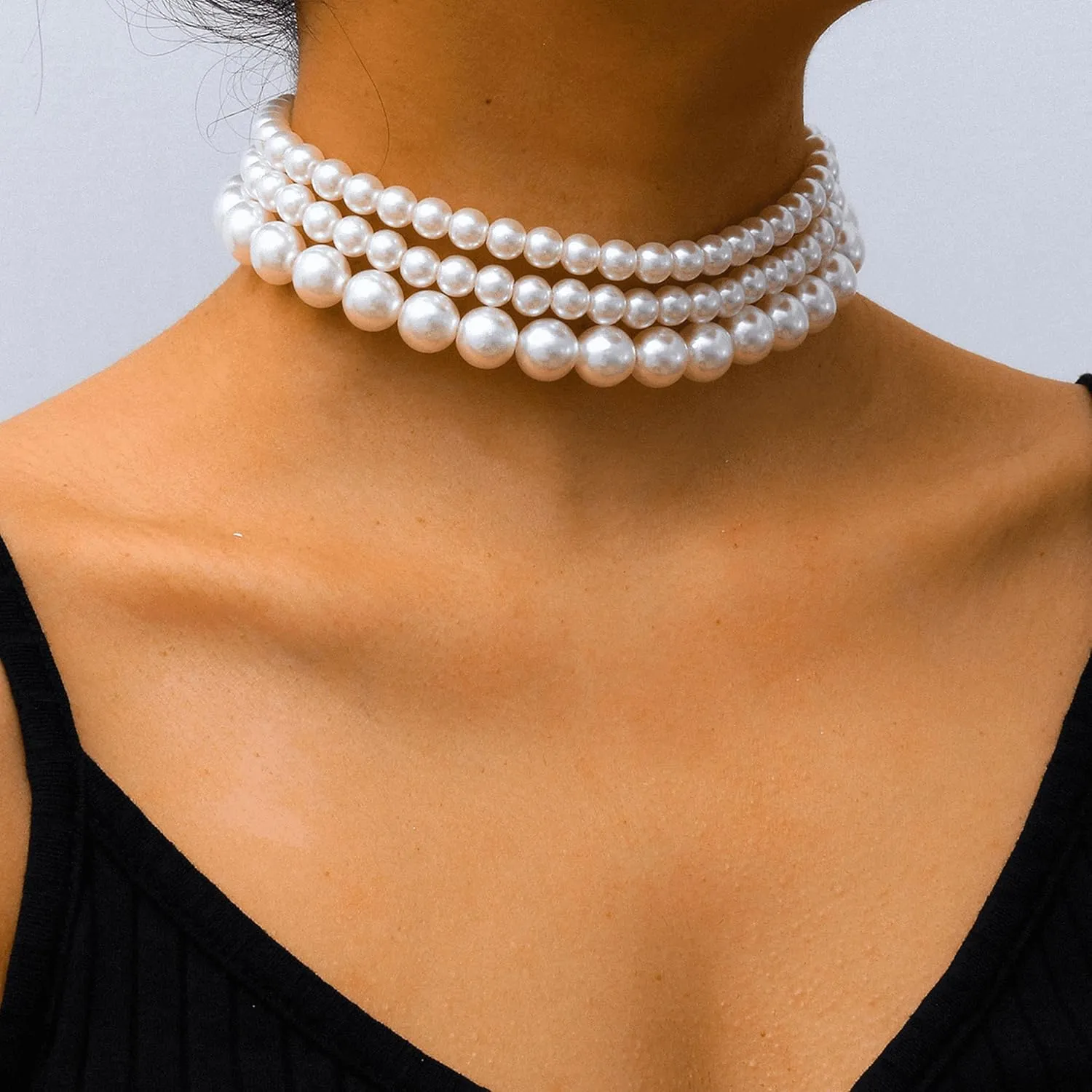 Pearl Choker Necklaces for Women Pearl Layered Fashion Chunky Thick Clavicle Necklace Wedding Bride Jewelry Gifts