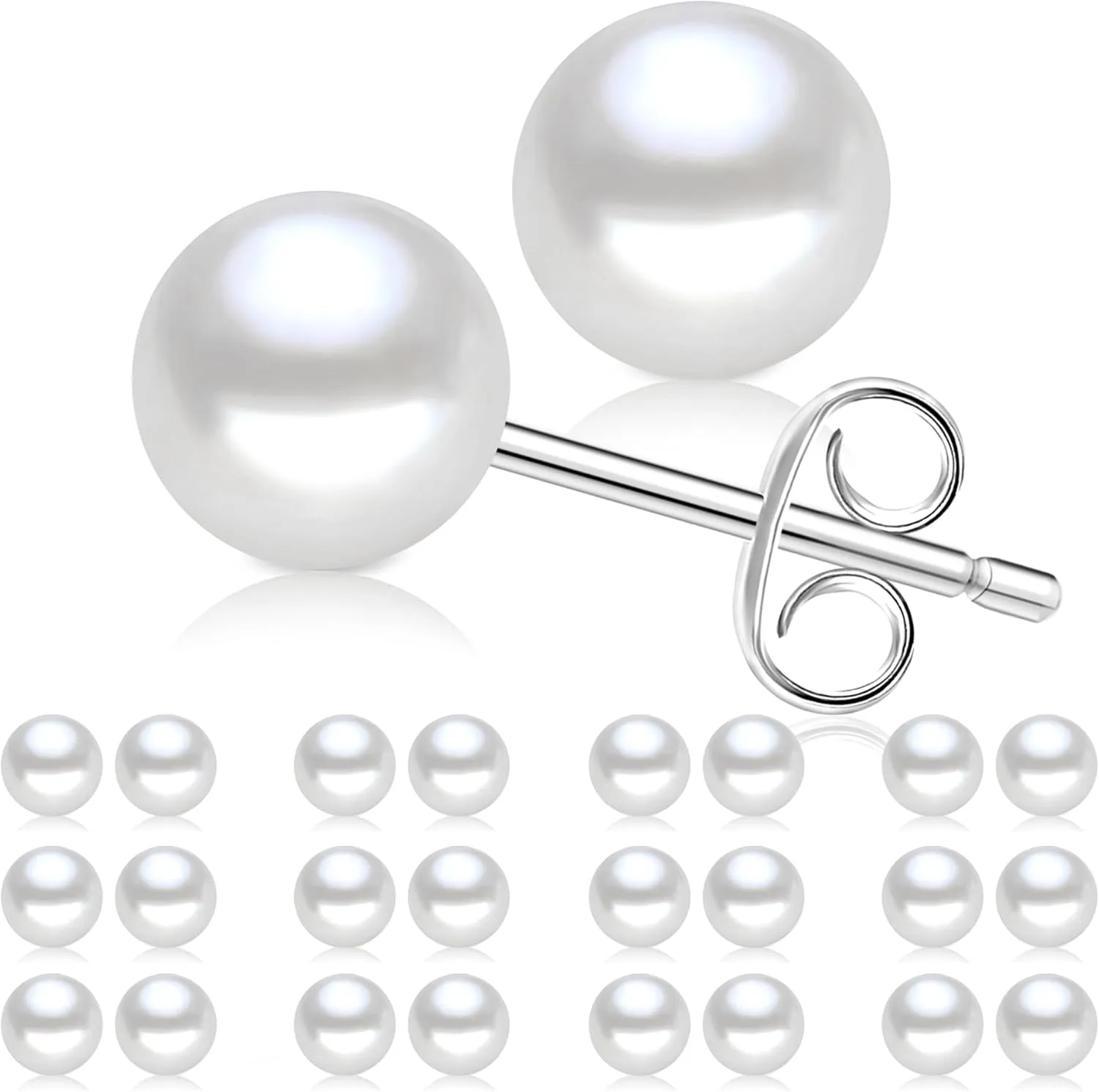 Pearl Earrings Studs Set for Women, 12 PairsWhite Composite Round Ball Beads Pearl Stud Earrings Set for Wedding Christmas and Birthday