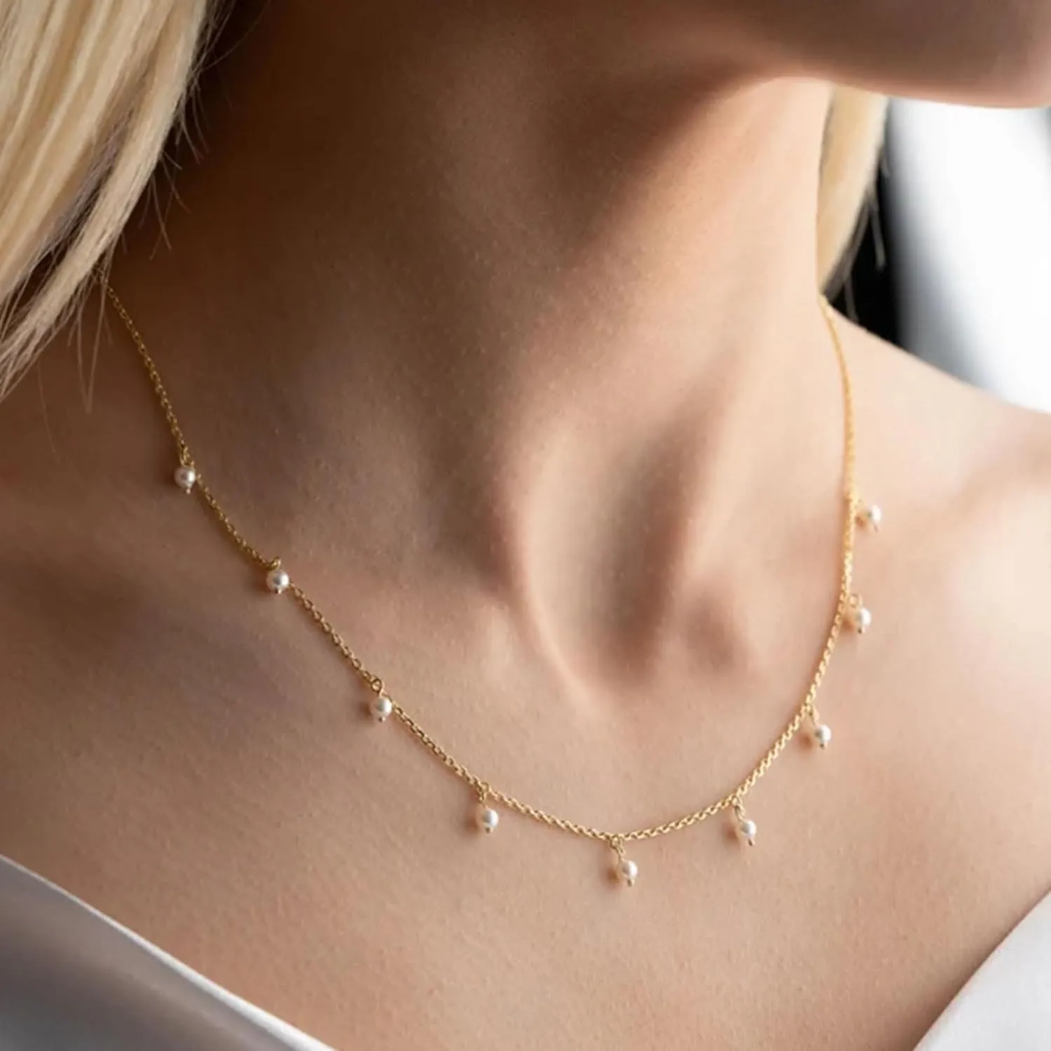 Pearl Necklaces for Women Dainty Pearl Charm Necklace Trendy 14k Gold Pearl Necklace Stacked Pearl Jewelry Gifts for Women Trendy Stuff Wedding Jewelry