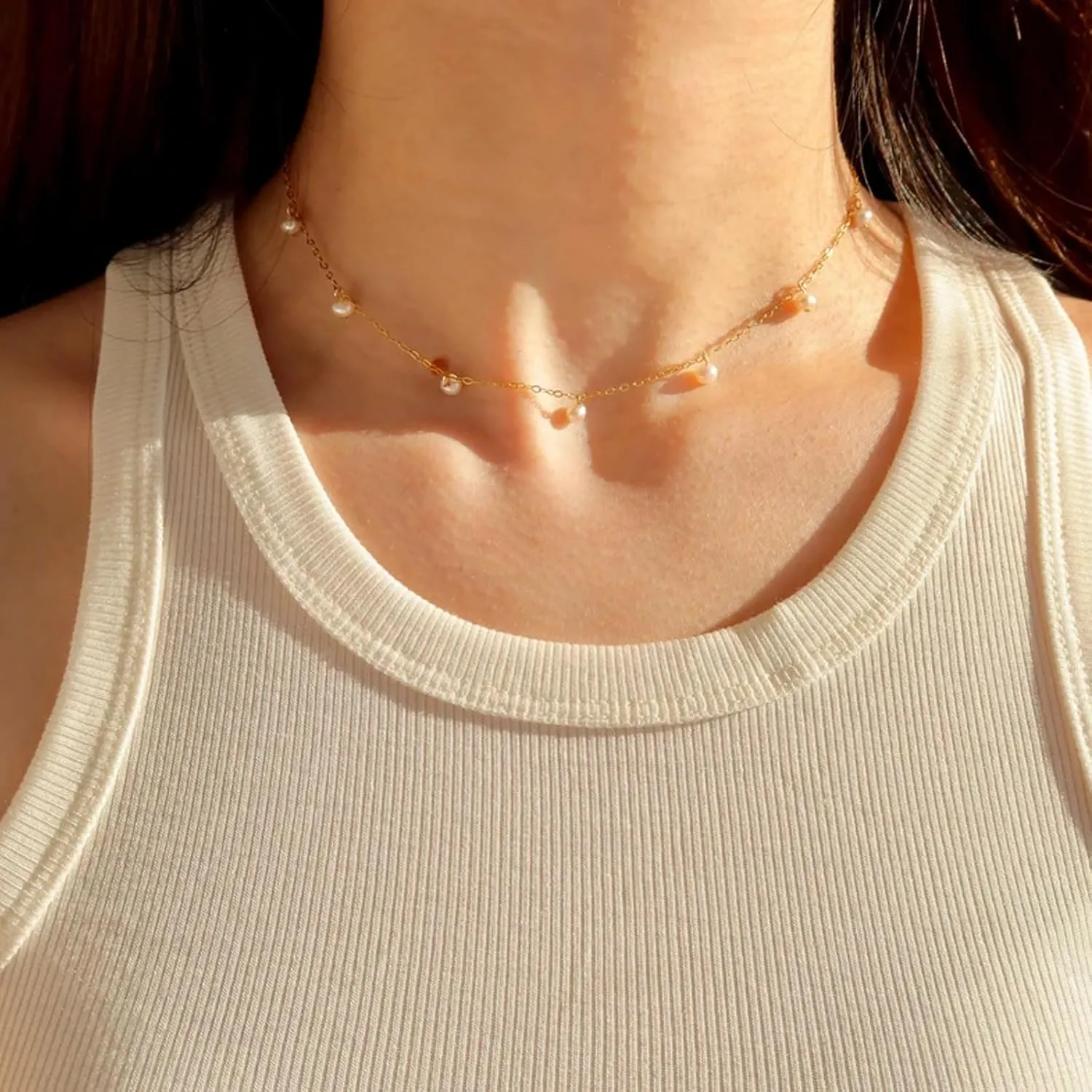 Pearl Necklaces for Women Dainty Pearl Charm Necklace Trendy 14k Gold Pearl Necklace Stacked Pearl Jewelry Gifts for Women Trendy Stuff Wedding Jewelry