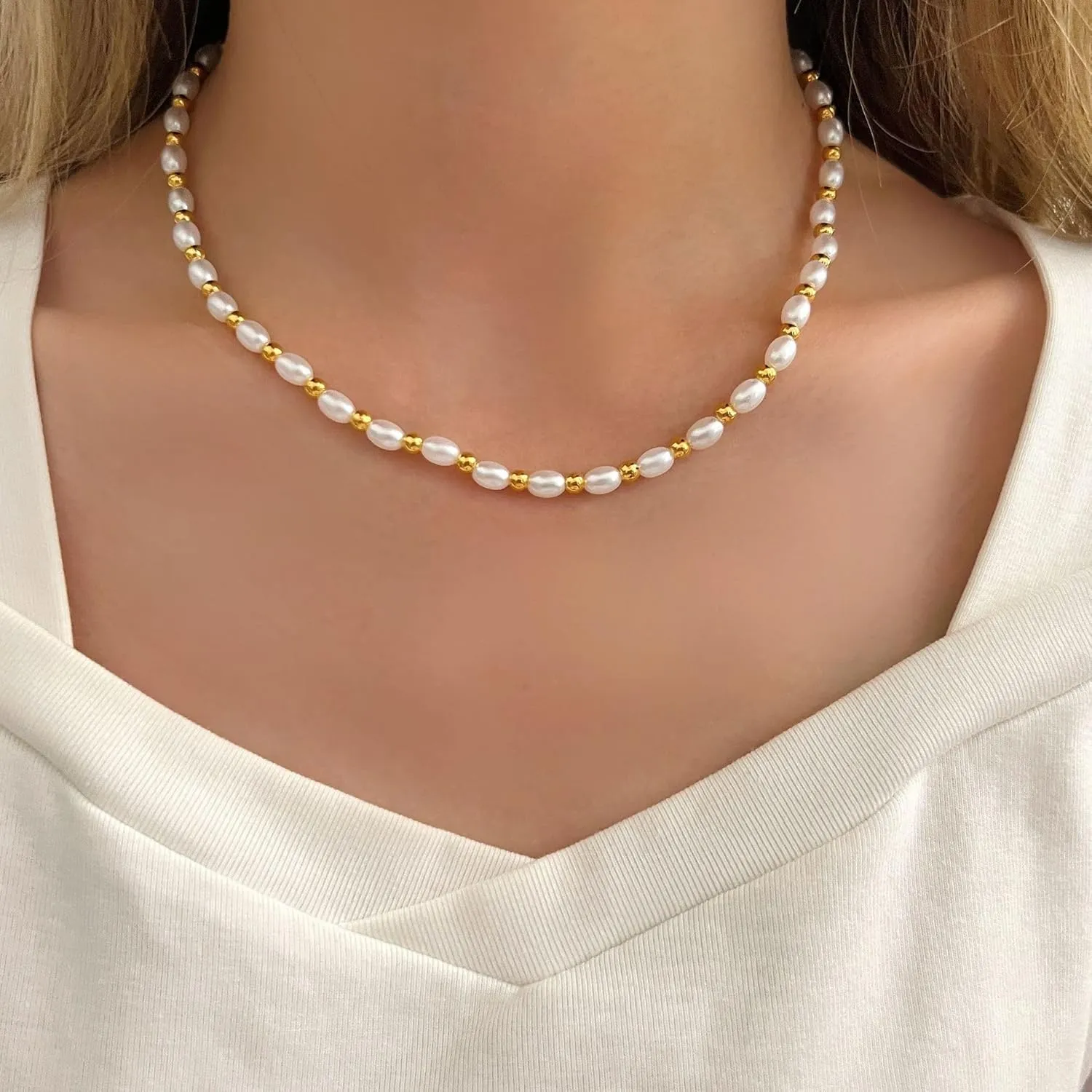 Pearls Choker Necklaces for Women Gold Plated Pearl Necklace Dainty Beaded Necklace with Pearls Accessories Summer Beach Minimalism Simple Pearl Jewelry