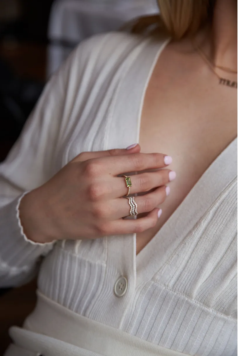 Peridot Gemstone Pavé Ring