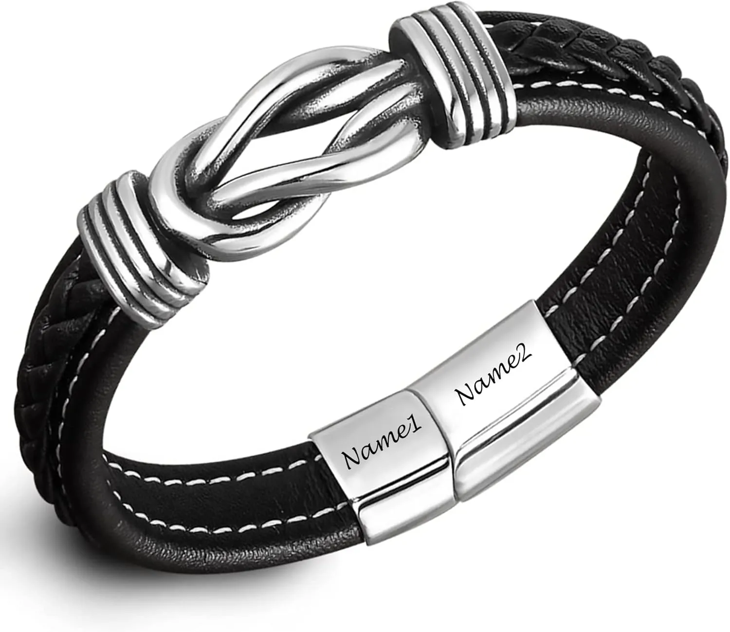 Personalized Engraved Name Bracelets Men Leather Bracelets To My Son/Grandson Memorial Birthday Gifts