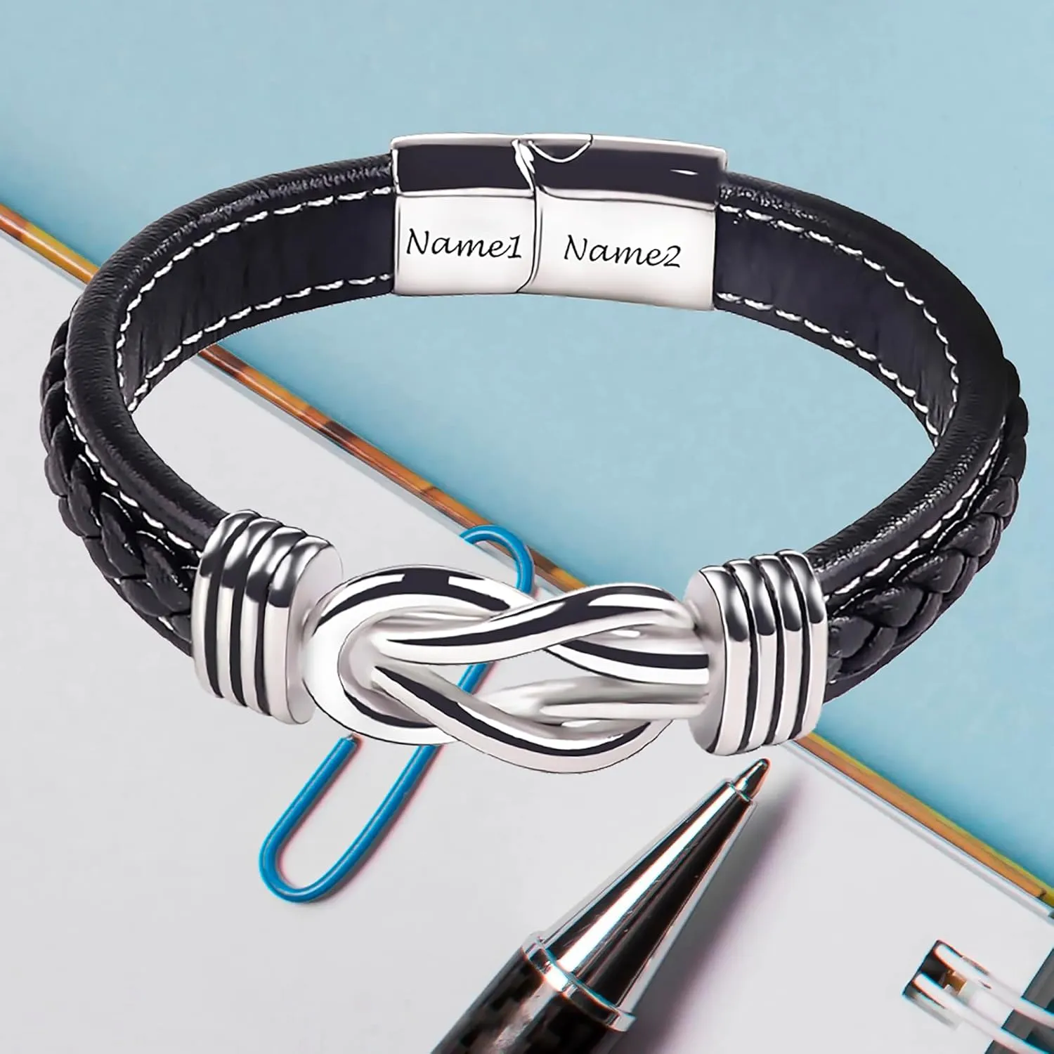 Personalized Engraved Name Bracelets Men Leather Bracelets To My Son/Grandson Memorial Birthday Gifts