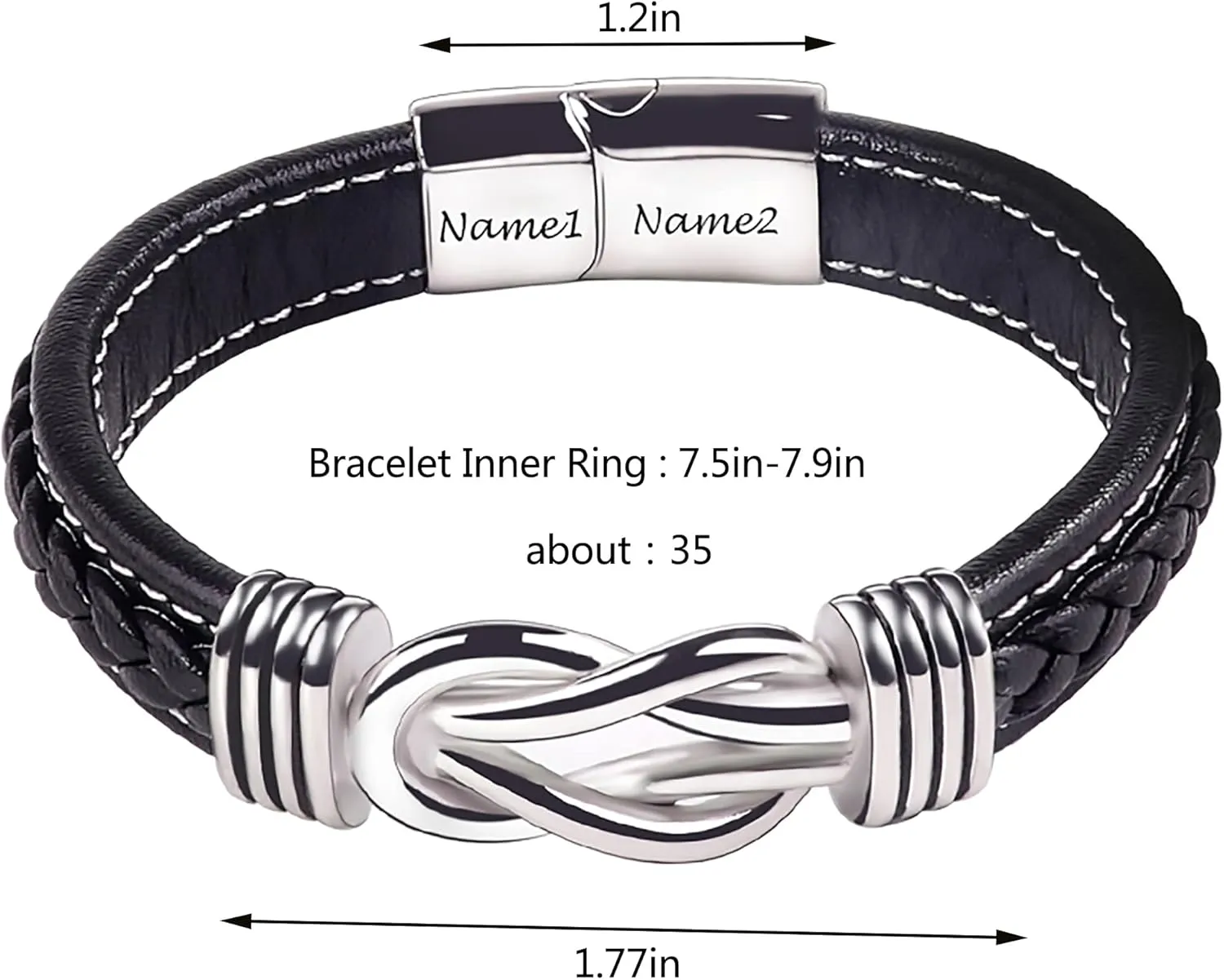 Personalized Engraved Name Bracelets Men Leather Bracelets To My Son/Grandson Memorial Birthday Gifts