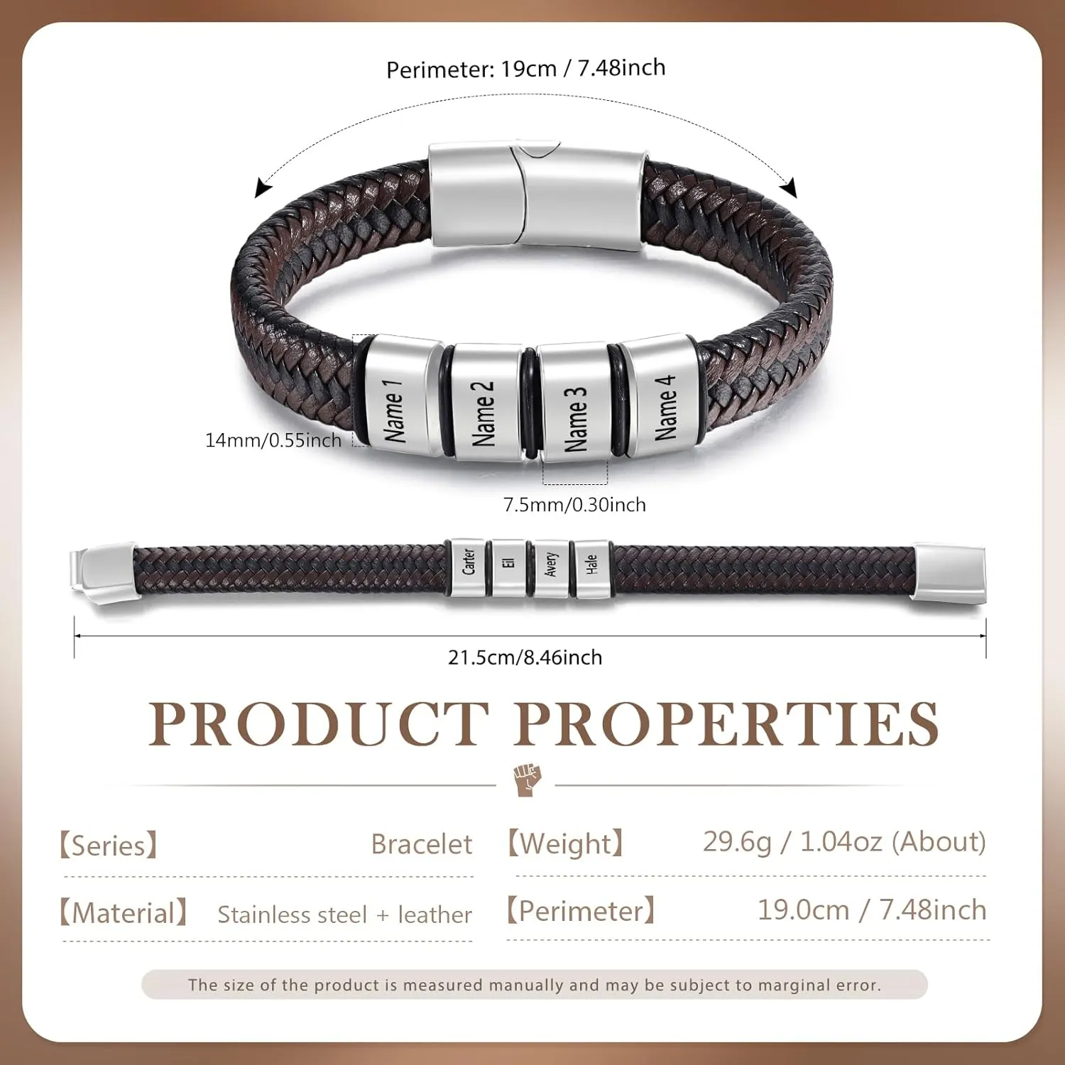 Personalized Men's Bracelets with Names Custom Leather Bracelets for Men Family Gifts for Men Father's Day Christmas Day Anniversary