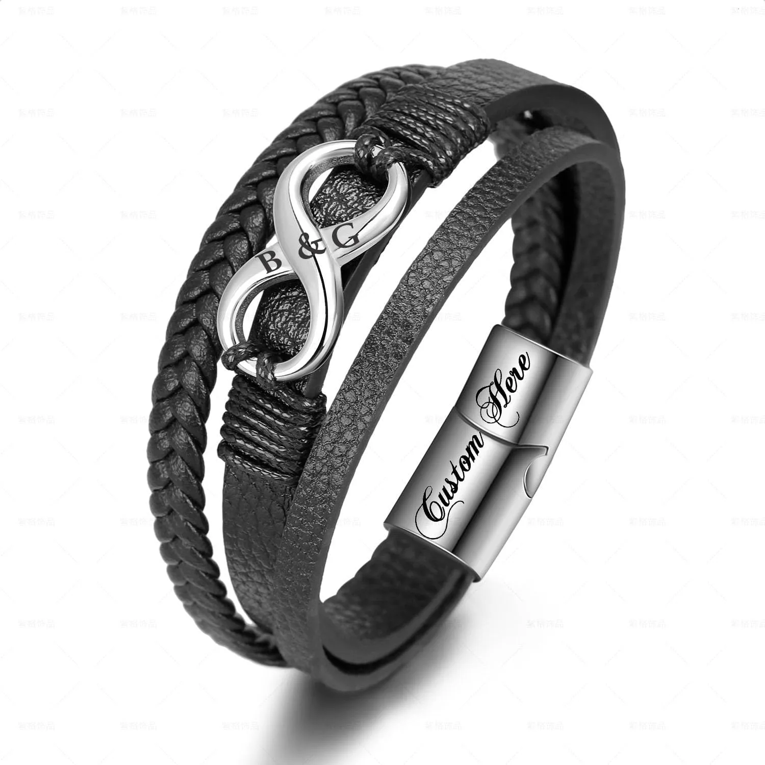 Personalized Mens Infinity Knot Leather Bracelet,To My Son Bracelet from Mom,Custom Fathers Day Bracelet for Dad Husband Grandpa Boyfriend,Optional Size 7.4"/8.2"/9"