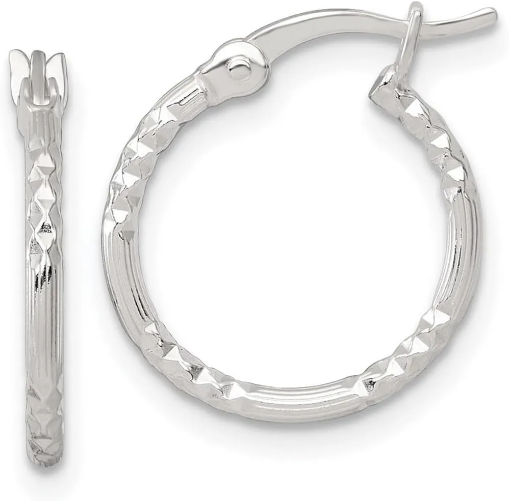 Polished Sparkle Cut Textured 16x1.5mm Round Hoop Earrings 17.55x15.45mm Wide 1.5mm Thick-Hoop Earring for Women