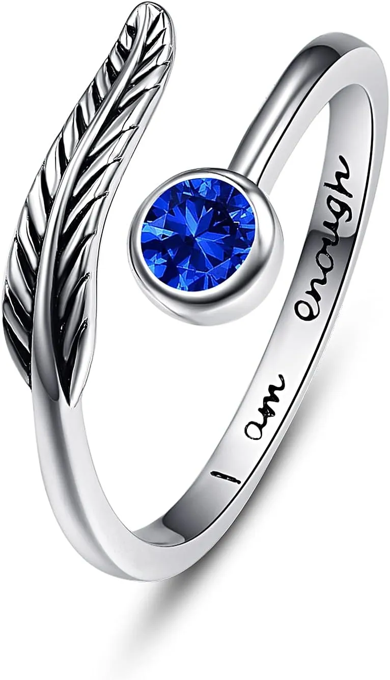 PRAYMOS Adjustable Leaf Rings for Women 925 Sterling Silver Rings Open Band Rings December Birthstone Rings