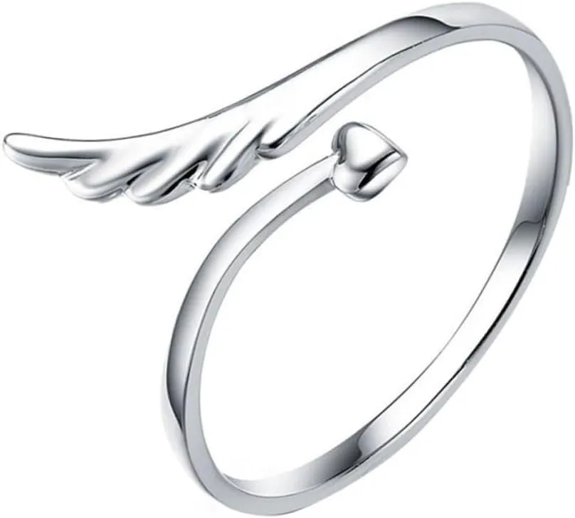 PRETYZOOM Adjustable Women Silver Ring Wing Shape Ring Lady Silver Ring