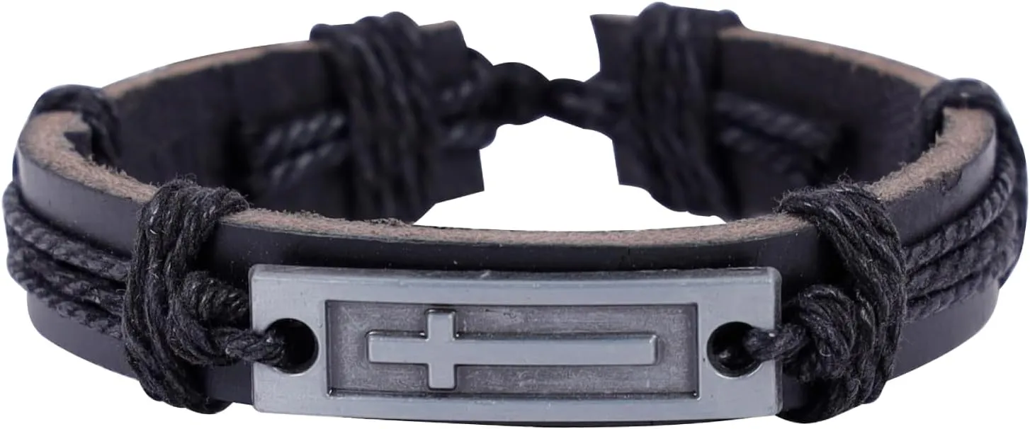 Punk Gothic Leather Bracelet for Men Women Spike Cuff Bangle Cross Bracelet Adjustable Goth Jewelry