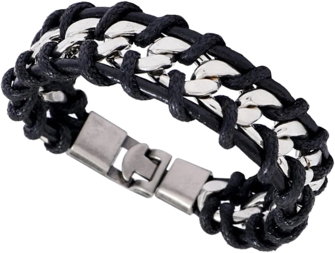 Punk Inspired Leather Braided Bracelet Stylish Wristband for Men