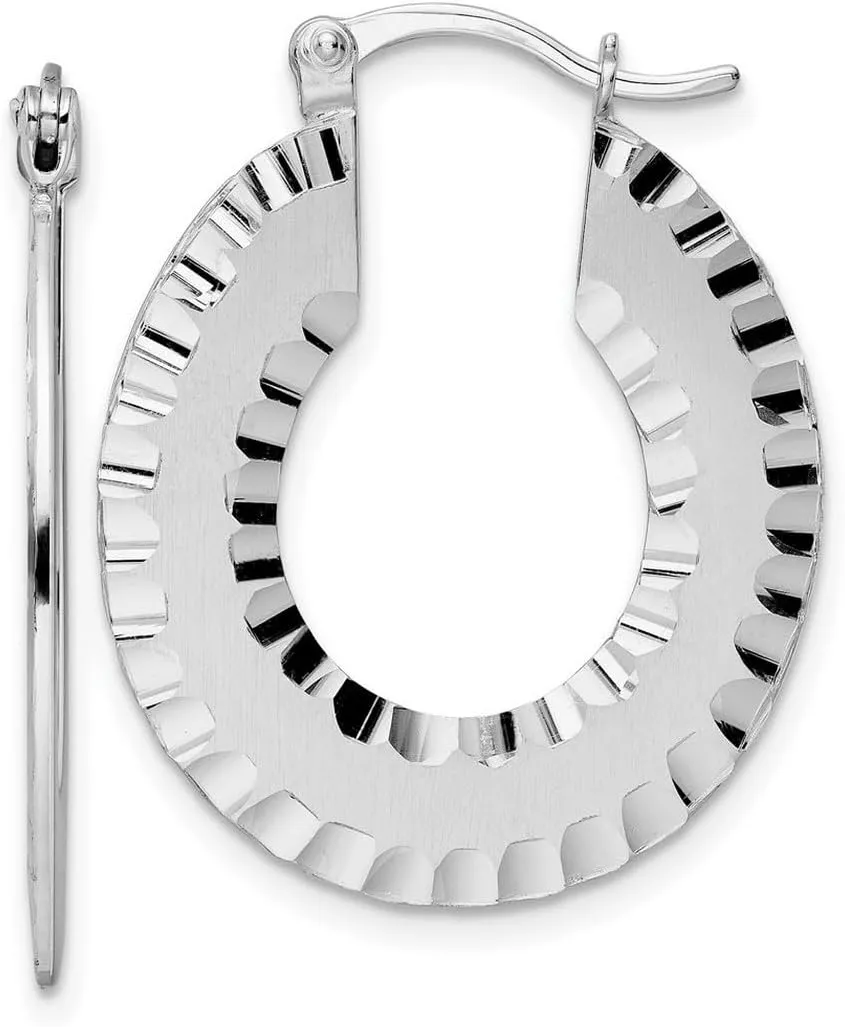 Radiant Essence 925 Sterling Silver Rhodium Plated Brushed Diamond-Cut Hoop Earrings 30.61x24.69mm Wide 1mm Thick-Hoop Earring for Women