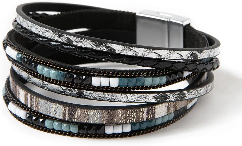 Rantanto Boho Braided Leather Wrap Bracelet Trendy Layered Cuff Bracelets Bohemian Stackable Fashion Bracelet Jewelry For Women