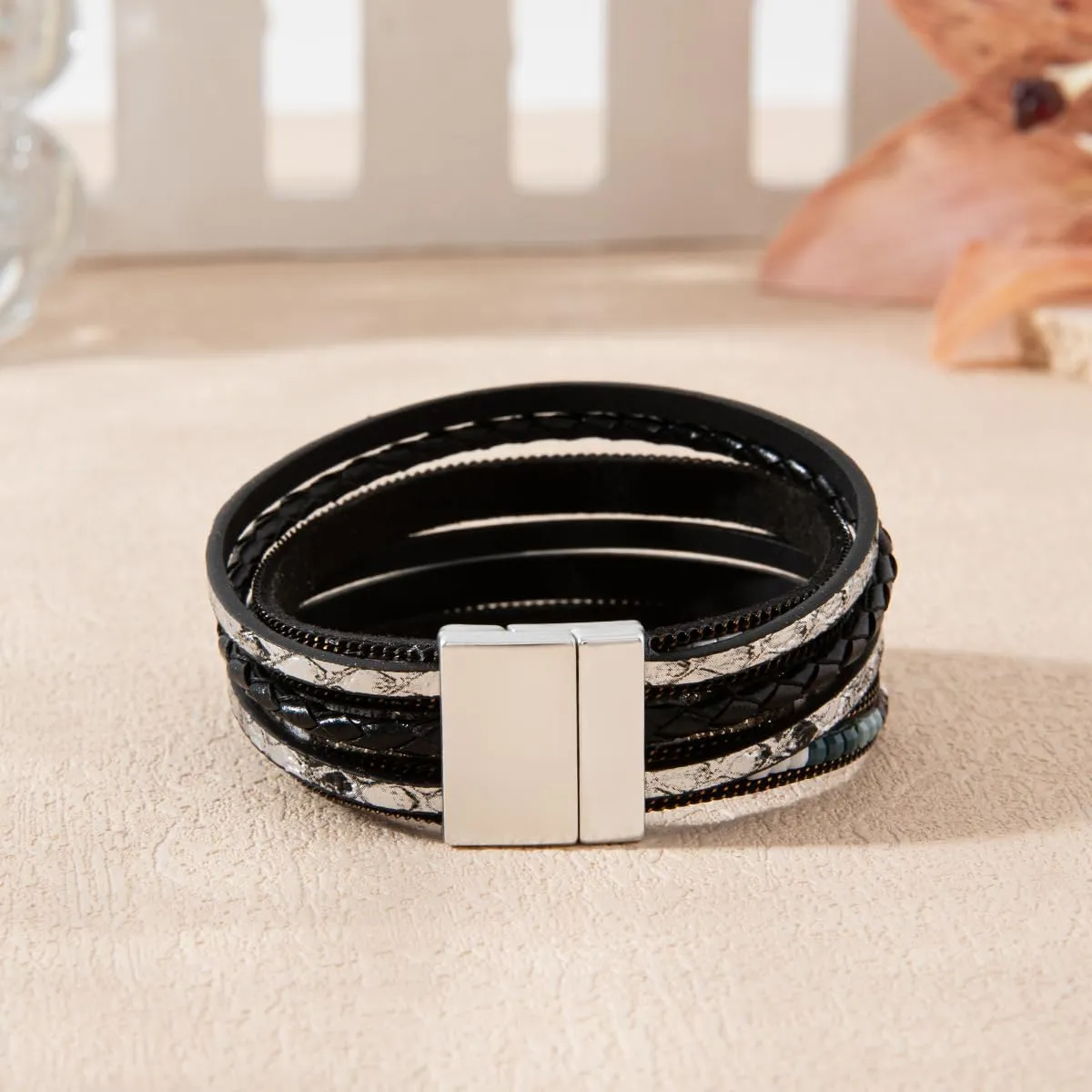 Rantanto Boho Braided Leather Wrap Bracelet Trendy Layered Cuff Bracelets Bohemian Stackable Fashion Bracelet Jewelry For Women