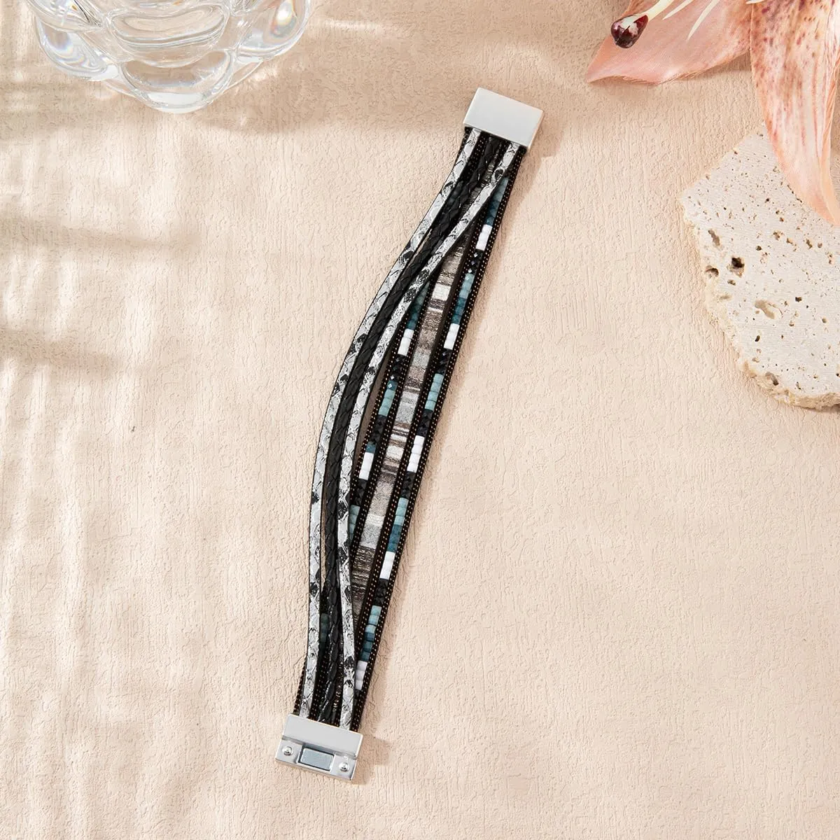 Rantanto Boho Braided Leather Wrap Bracelet Trendy Layered Cuff Bracelets Bohemian Stackable Fashion Bracelet Jewelry For Women