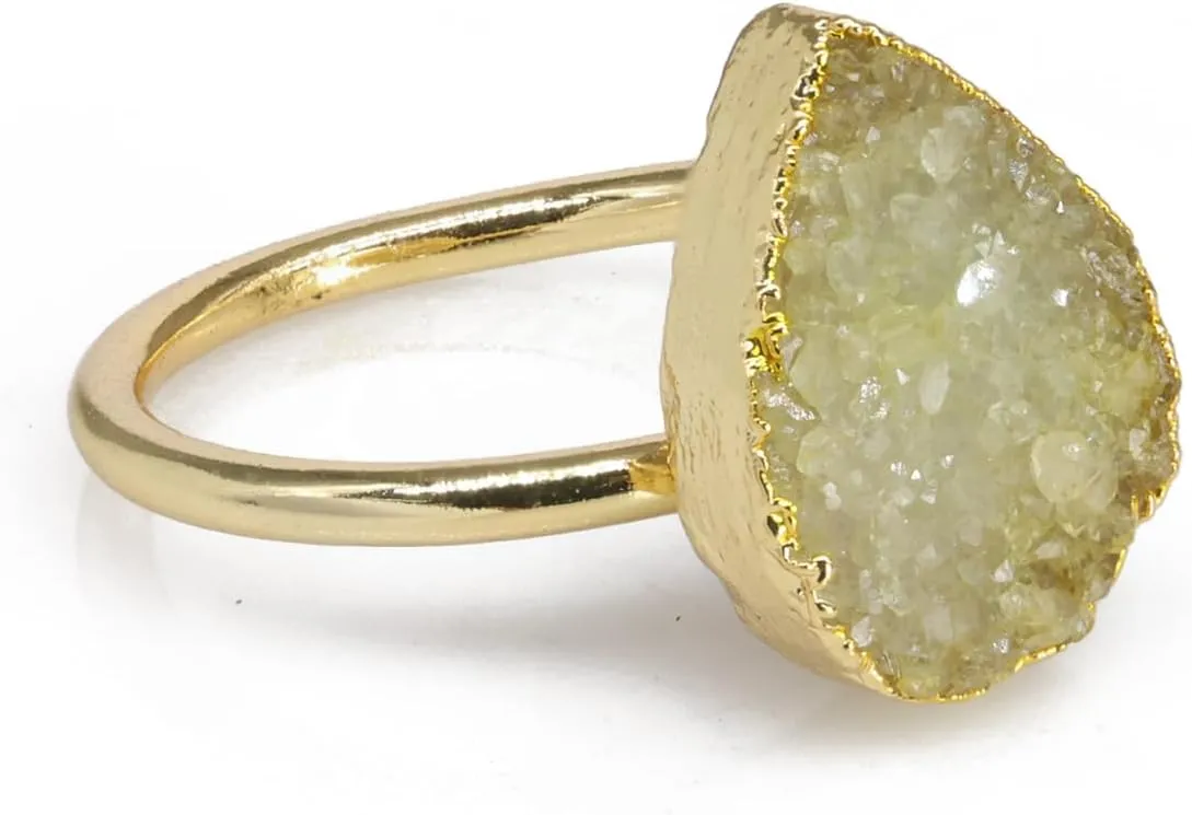 Raw Gemstone Dainty Druzy Pear Ring, Adjustable Rings for Women, Handmade Jewelry Boho Rings
