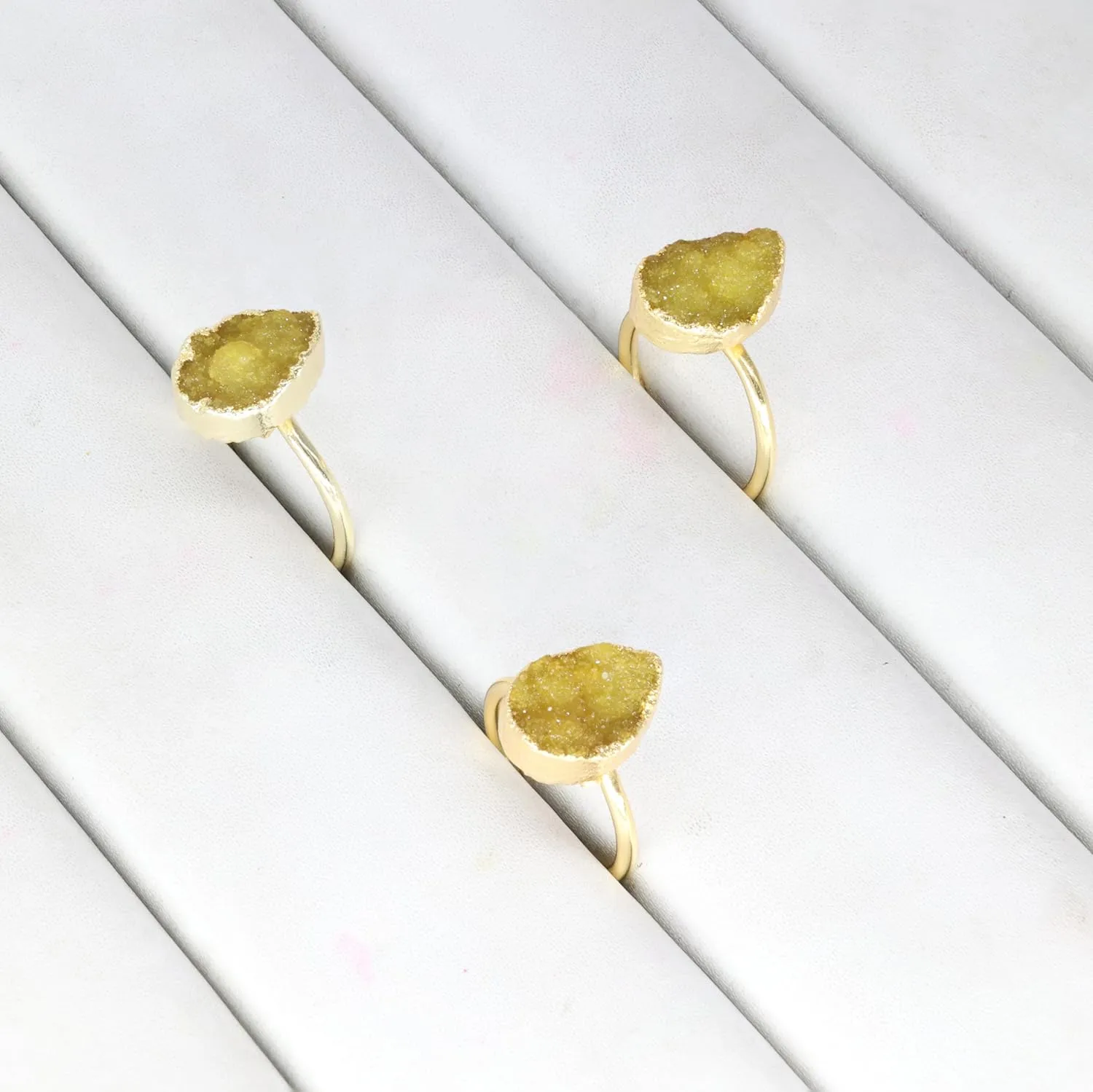 Raw Gemstone Dainty Druzy Pear Ring, Adjustable Rings for Women, Handmade Jewelry Boho Rings