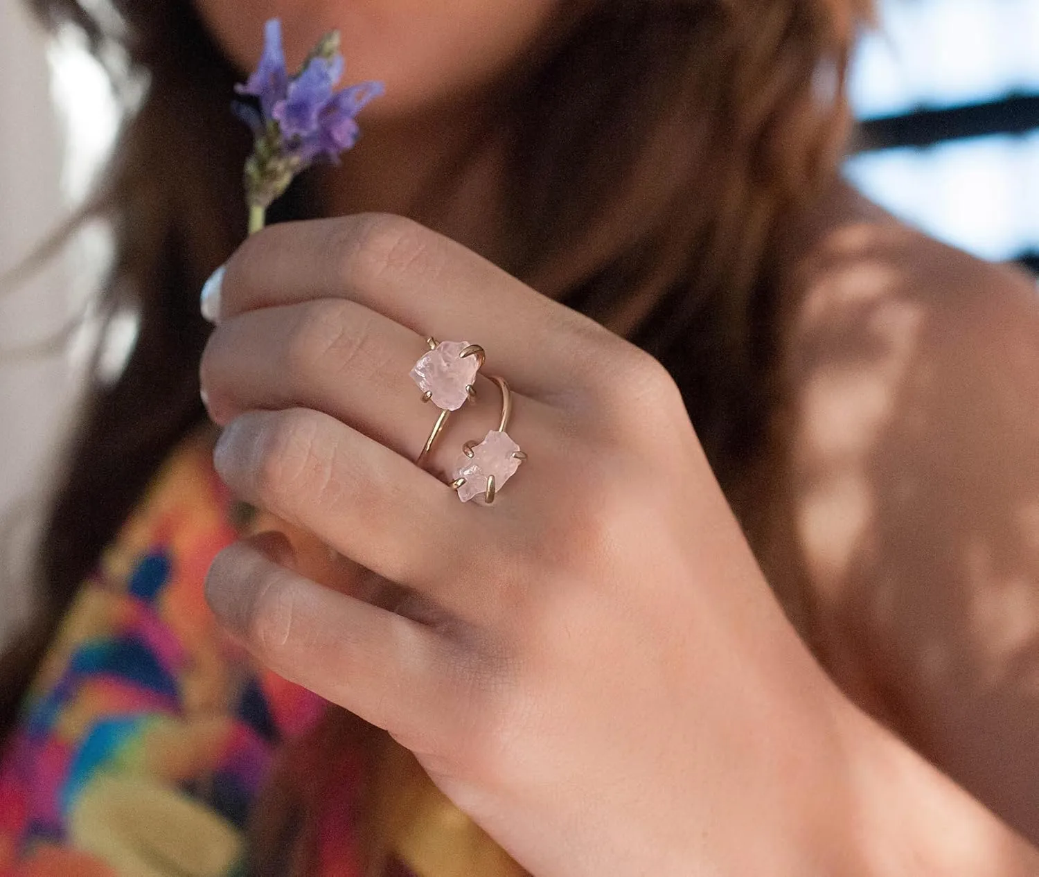 Raw Rose Quartz Ring, Natural Pink Carnelian Ring for Women, 14k Gold Plated Handmade Adjustable Healing Pink Stone Ring for Rose Quartz Jewelry (rose-quartz)