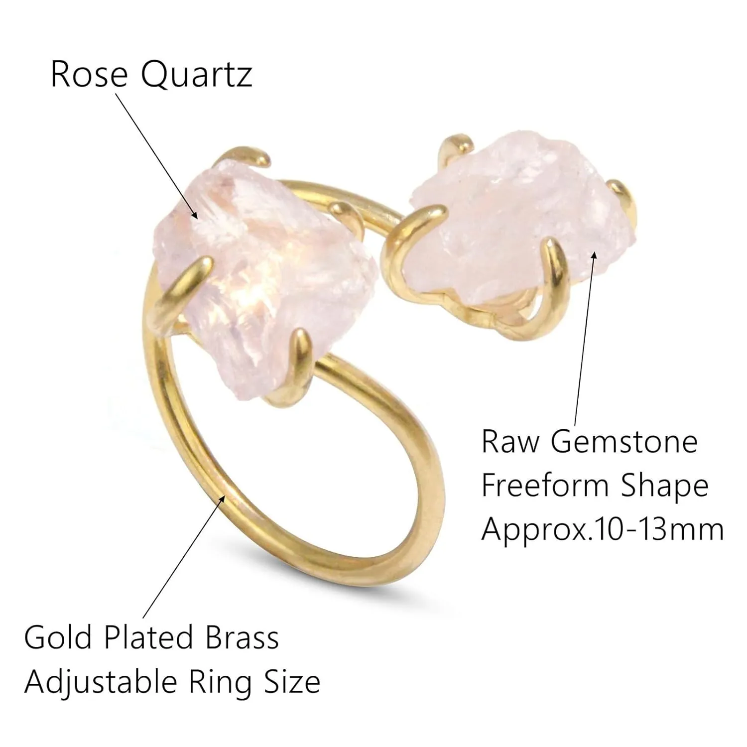 Raw Rose Quartz Ring, Natural Pink Carnelian Ring for Women, 14k Gold Plated Handmade Adjustable Healing Pink Stone Ring for Rose Quartz Jewelry (rose-quartz)