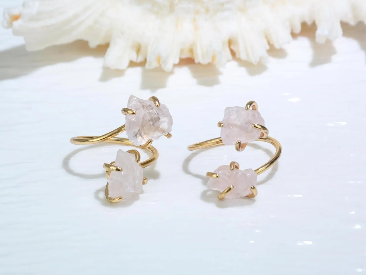 Raw Rose Quartz Ring, Natural Pink Carnelian Ring for Women, 14k Gold Plated Handmade Adjustable Healing Pink Stone Ring for Rose Quartz Jewelry (rose-quartz)