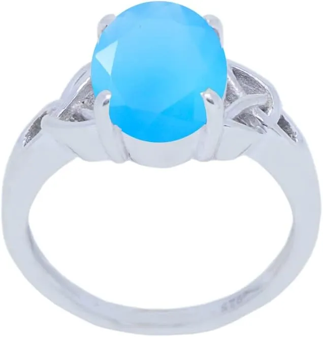 Real Gemstones Chalcedony Oval Shape Faceted Blue Chalcedony 925 Sterling Silver ring gift for beautiful midi ring set-SR2-BCH-FC-111-us 5