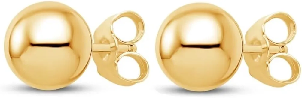 Real Genuine 1/20 14K Yellow Gold Round Ball Stud 5 mm Earrings 2 for Men and Women Golds
