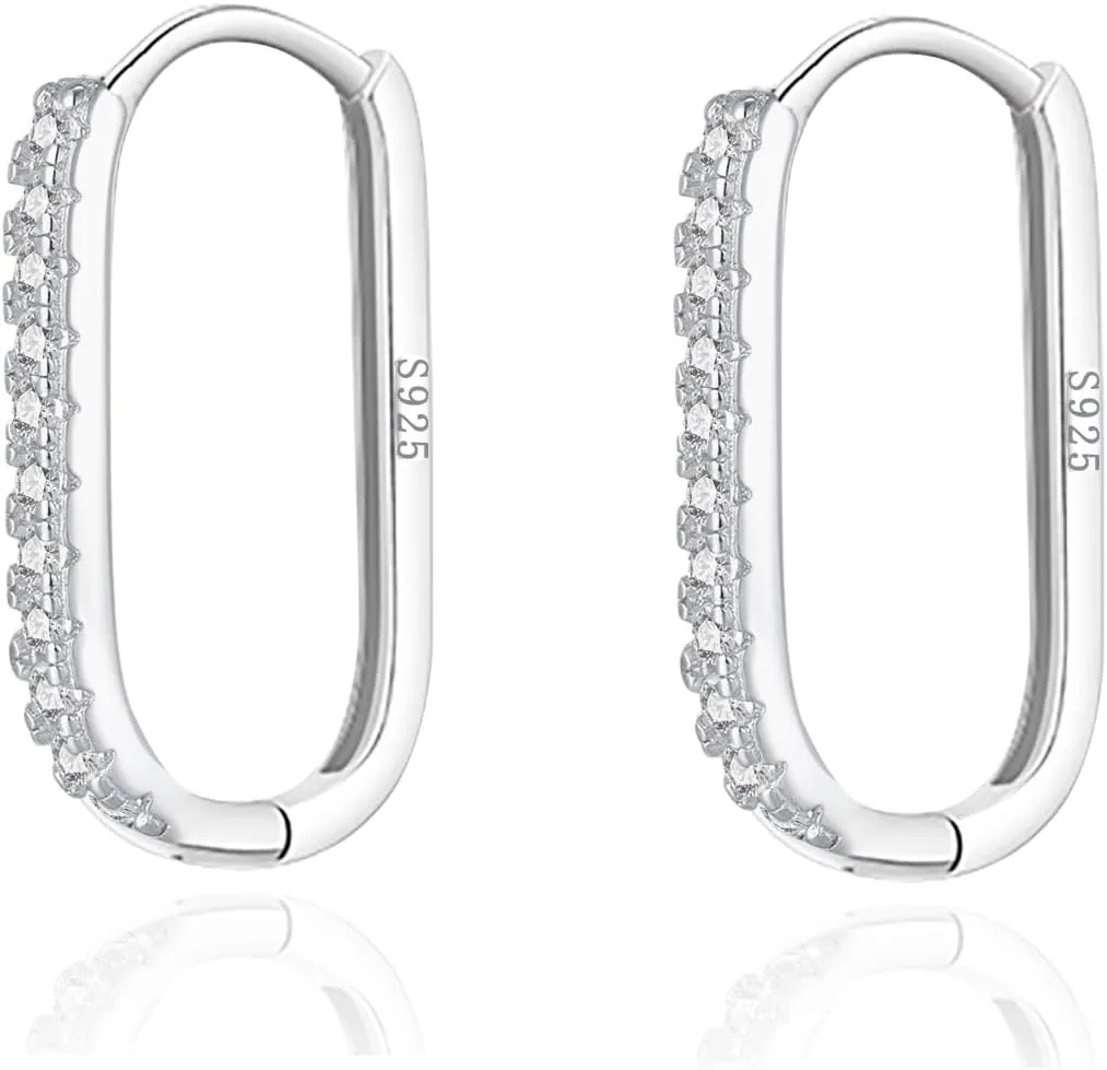 Reffeer 925 Sterling Silver CZ Square Hoop Earrings for Women Teens CZ U Hoop Earrings Minimalist Hoop Earrings