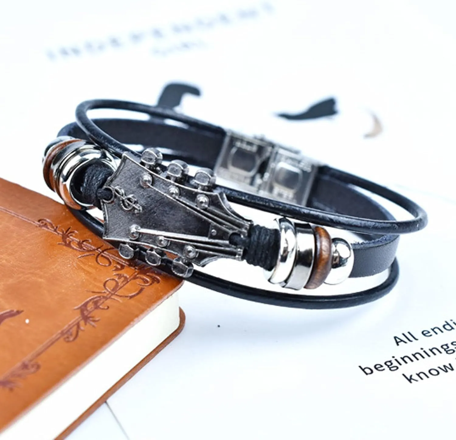 Retro Faux Leather Guitar Bracelet, Zinc Alloy Guitar Bracelets, Rock Music Leather Bracelet, Mens Womens Leather Handmade Braided Multi-Layer Wrap Bracelets Gifts