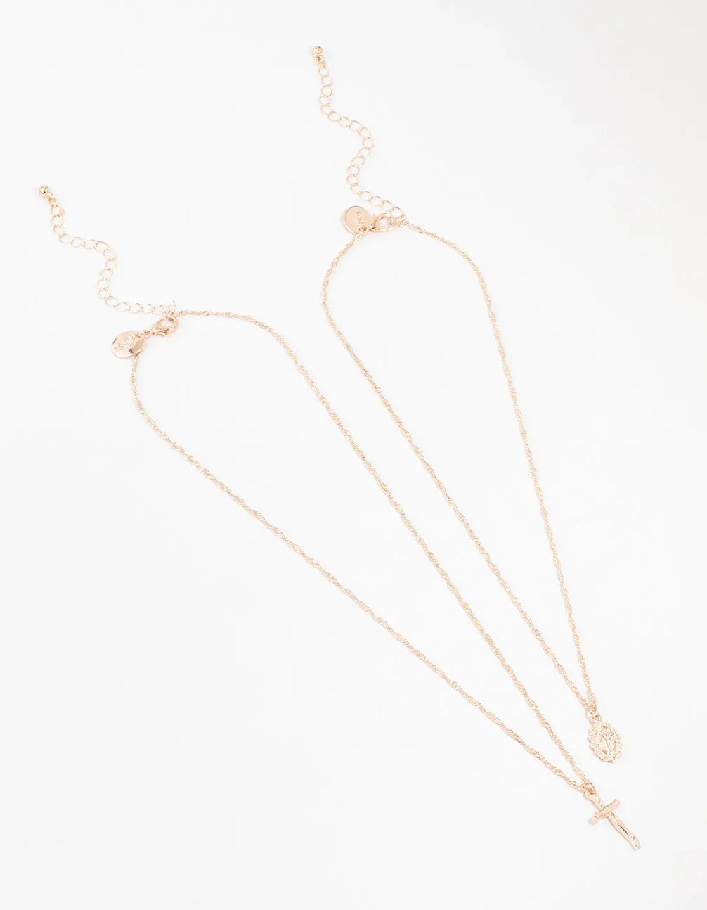 Rose Gold Plated Mary Hammered Cross Necklaces 2-Pack